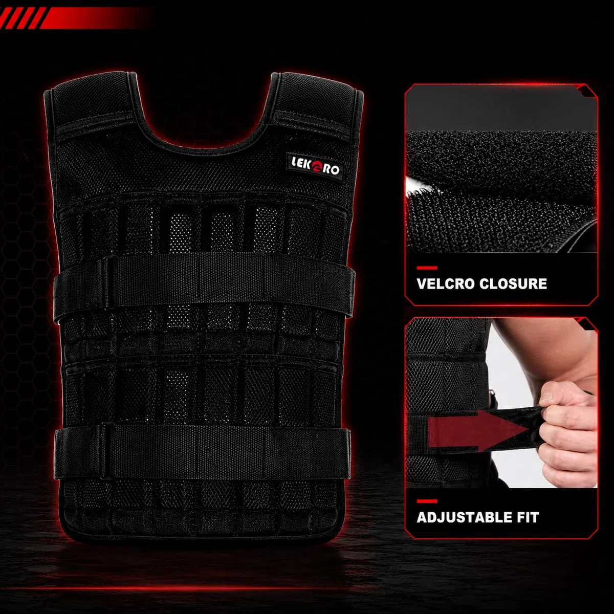 Gilet ponderato regolabile da 20 kg, per allenamento, fitness, giacca ponderata per uomo e donna (inclusi 96 piastre in acciaio)