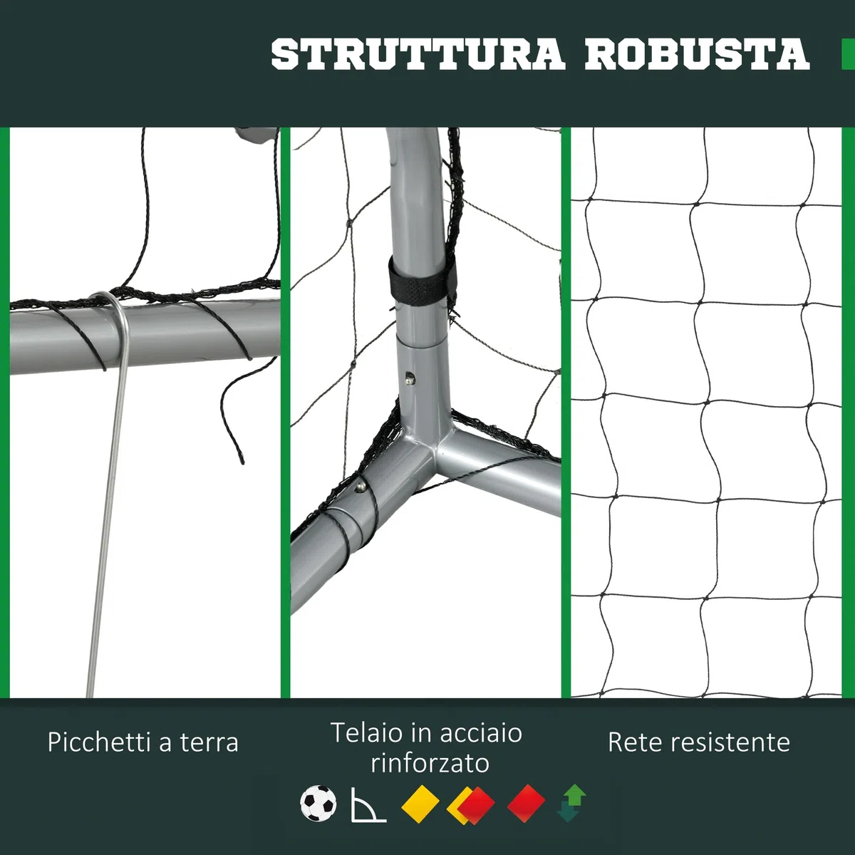 SPORTNOW Porta da Calcio con Viti e Picchetti inclusi, Rete Calcio Grigia in PE e Metallo