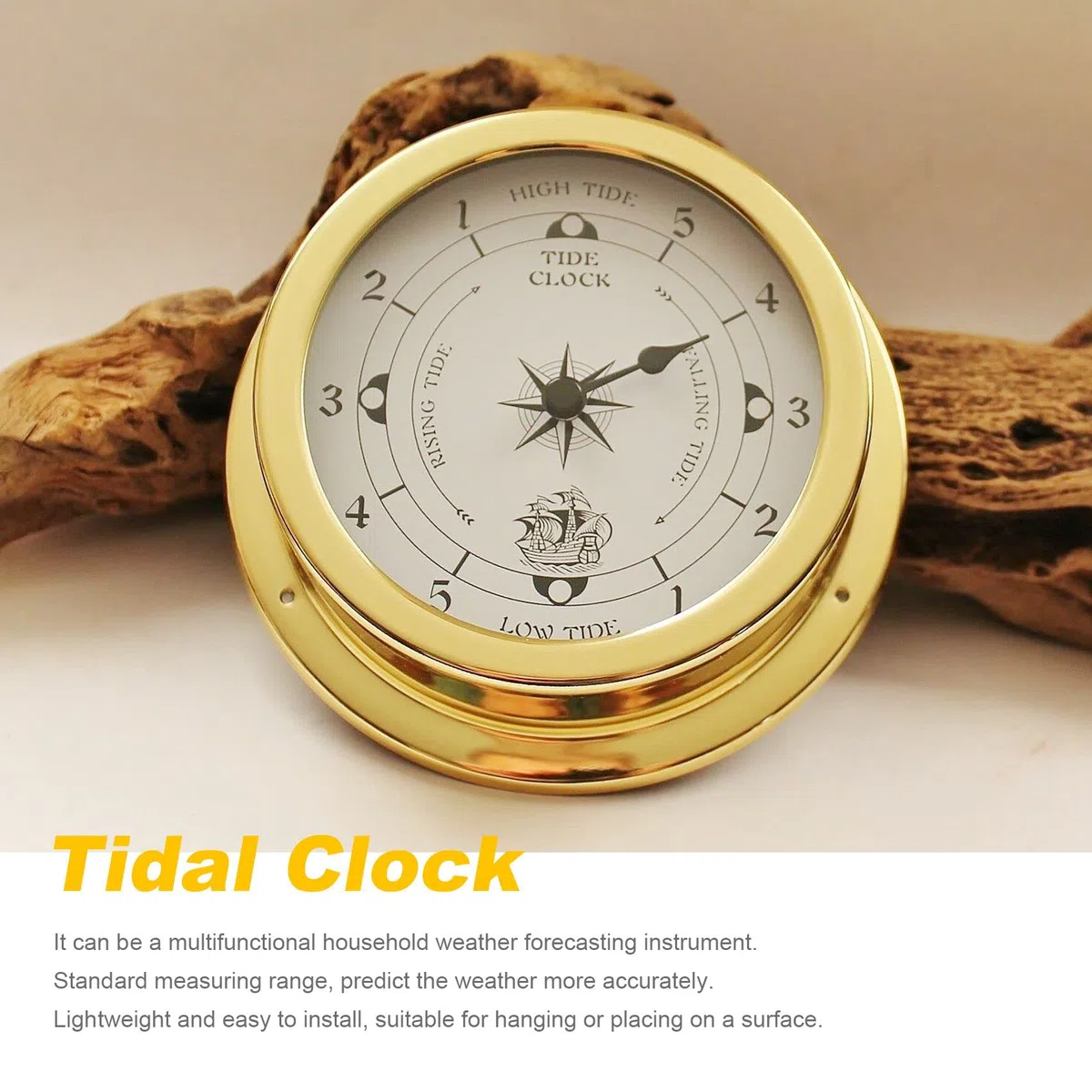 Orologio Delle Maree, Tester un Parete con Guscio nel Rame Marino per Stazione Meteorologica, Barca da Appendere al Muro con Orologio Delle Maree, 115 Mm