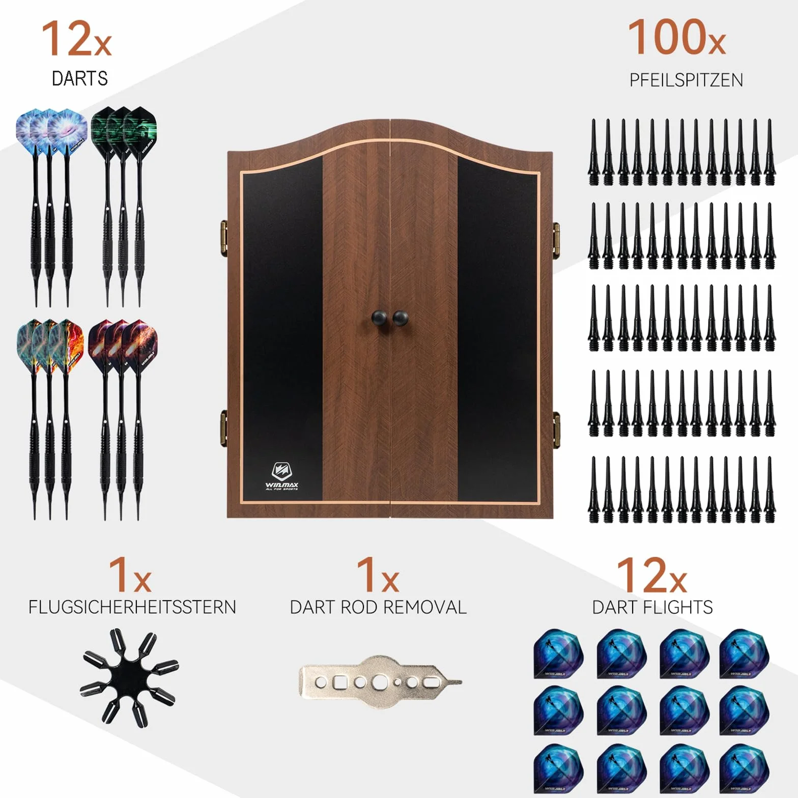 WIN.MAX Freccette Elettronico, Set di Armadio Decorativo Bersaglio Freccette Offre 34 Giochi per un Massimo di 8 Giocatori tra cui 12 Frecce a Punta Morbid