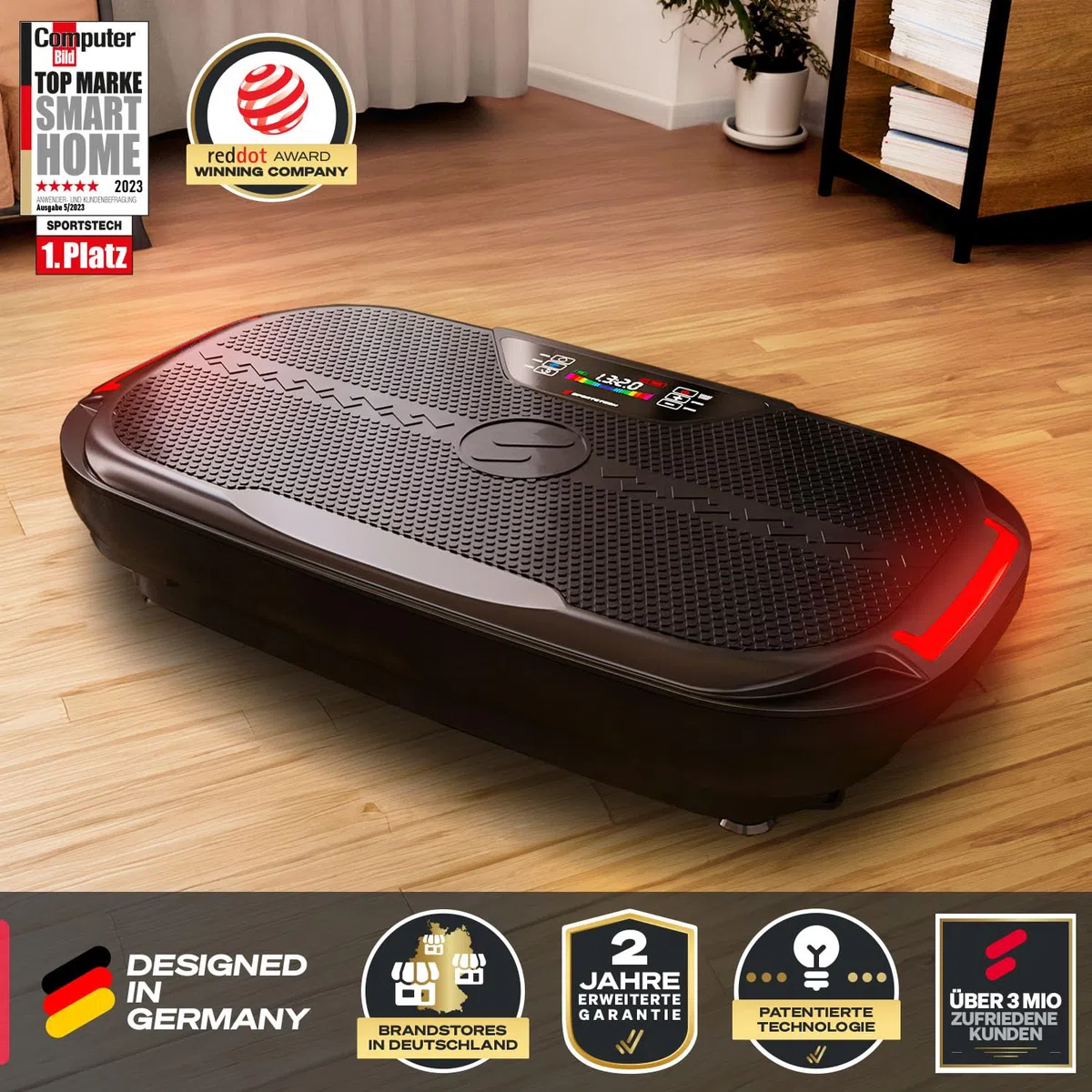 Sportstech VP275 – Piastra vibrante per la casa – 99 livelli di allenamento – Marchio di qualità tedesco – Fitness Training – Brucia i grassi e costruzione muscolare – Design antiscivolo 3D – App STL