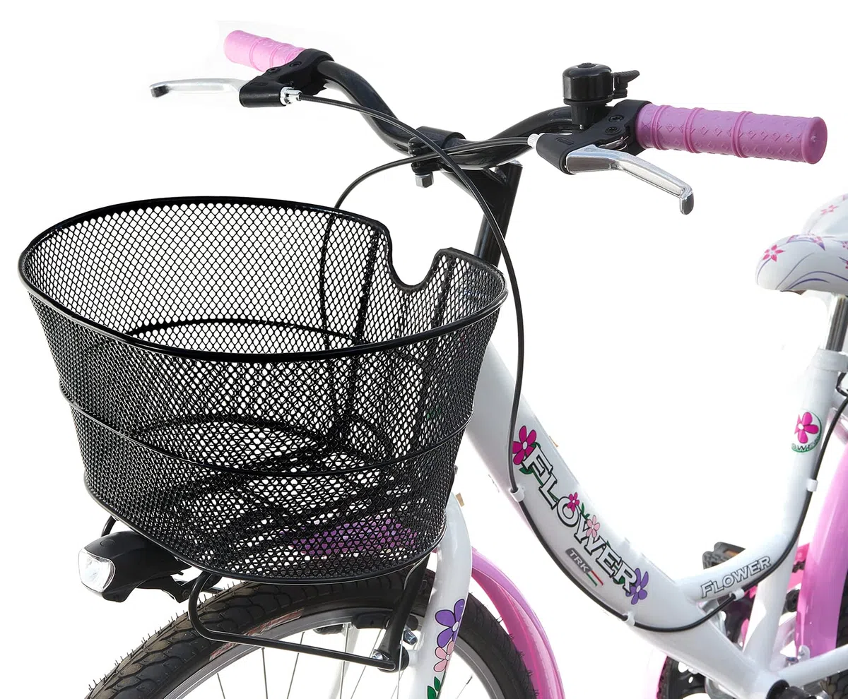 MADICKS Bicicletta Bambina Ragazza da Passeggio Misura 24 Bici con Cestino Floreale Bianco Rosa
