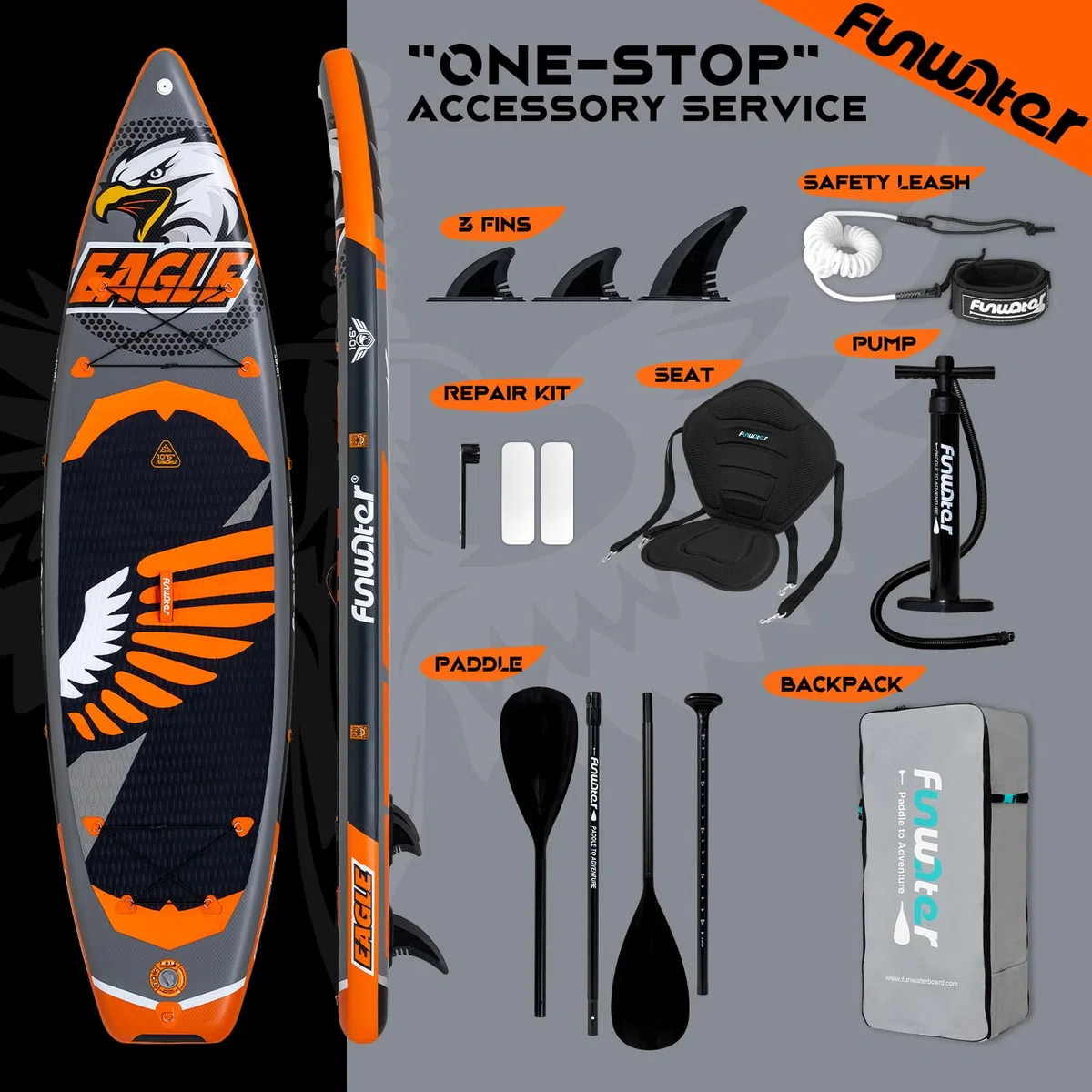 FunWater SUP Gonfiabile Stand Up Paddle Board Tavole da SUP Gonfiabili Adulti Tavola da Surf con Accessori Pompa a Mano,Pagaia,3 Pinne