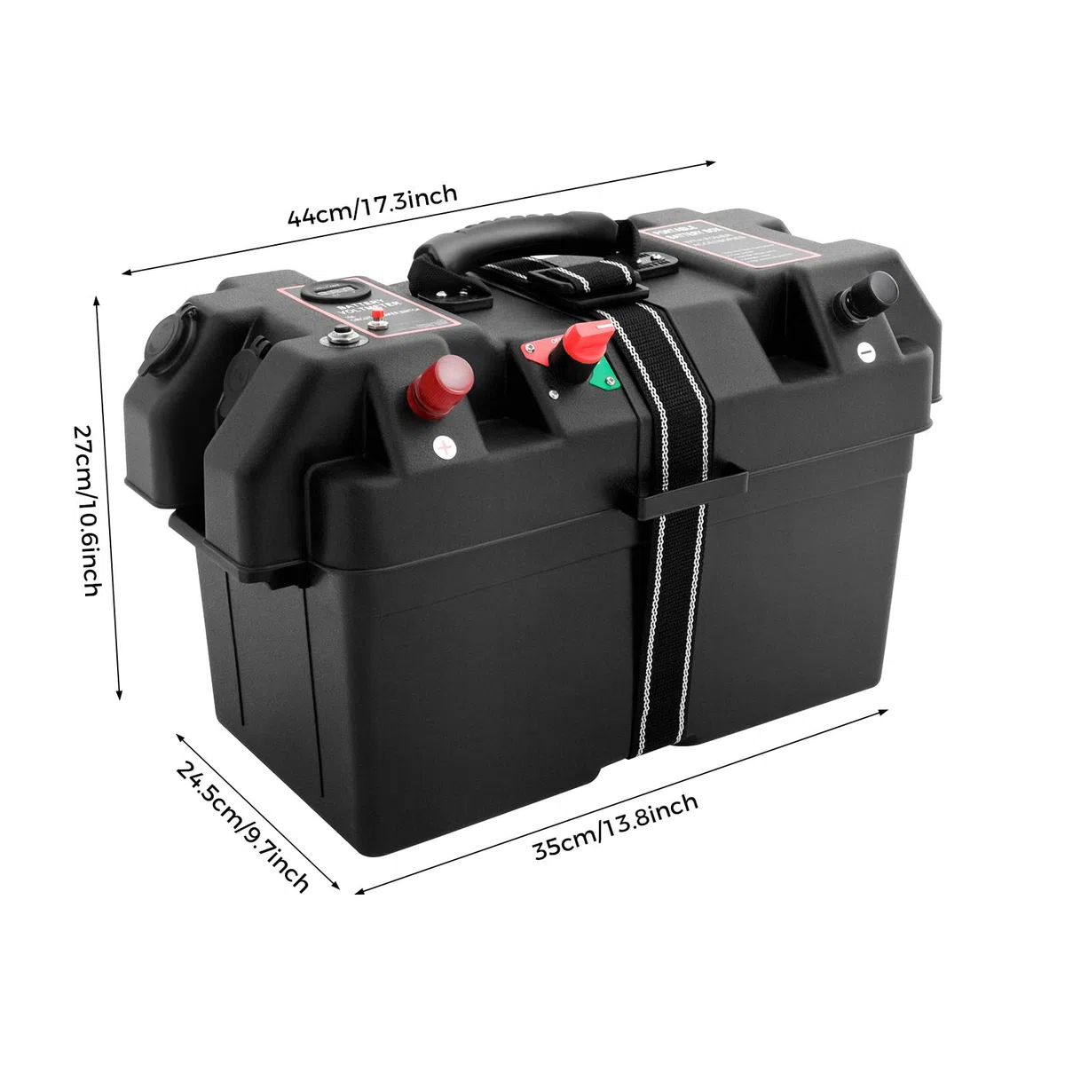 Scatola batteria per il tempo libero, doppia porta USB, per camper, roulotte, camper, barca, monitoraggio in tempo reale della tensione, 44 x 24,5 x 27 cm