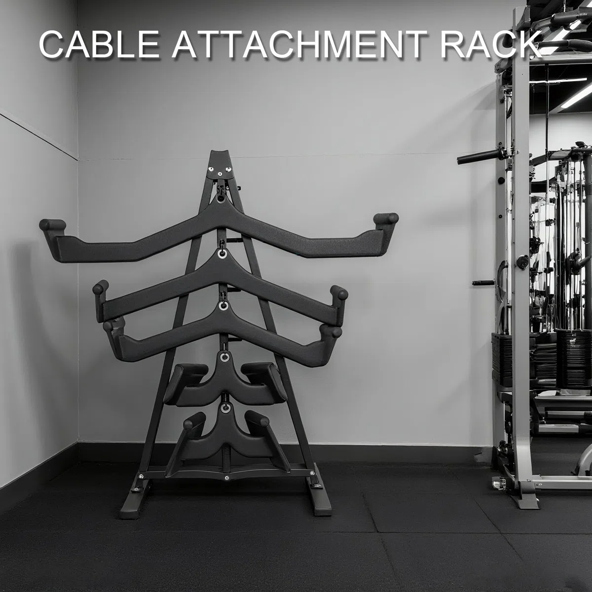Lat Pulldown Attachments Storage Rack, Wall Mount Lat Pull Down Bar Organizer with Heavy Duty Hooks, Steel Gym Accessory Rack for Cable Attachment
