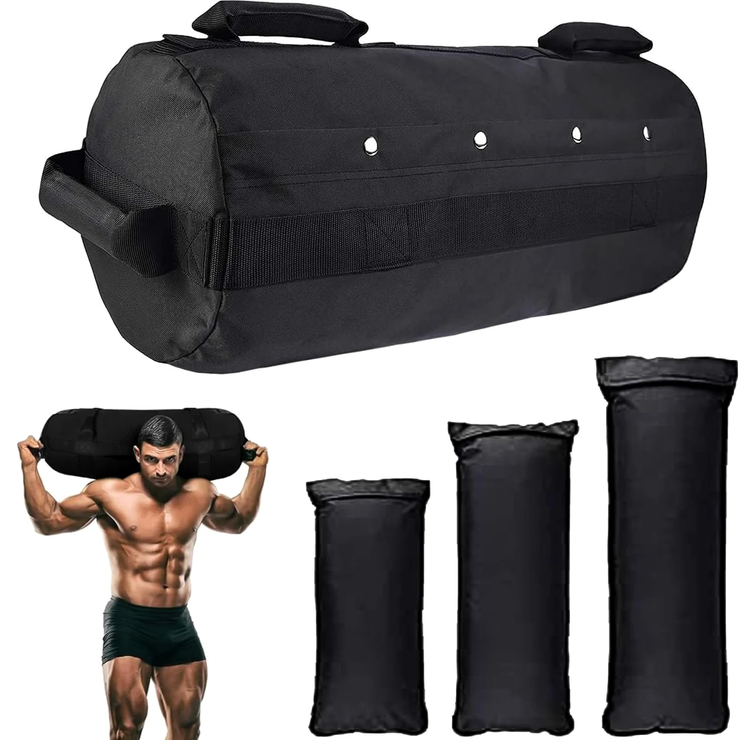 Favuit Sacco di sabbia, sacco per fitness, allenamento della forza, regolabile, con 3 tasche interne Core Power Bag, sacco di sabbia per allenamento funzionale, allenamento di forza
