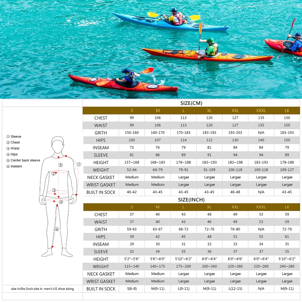 Muta Stagna Da Kayak Da Uomo, In Tessuto Impermeabile a 3 Strati, Con Cappuccio, Polsini in Lattice E Collo Protettivo Contro Gli Schizzi, Ideale per Kayak, Surf, Canoa E Sport Acquatici Blue-L