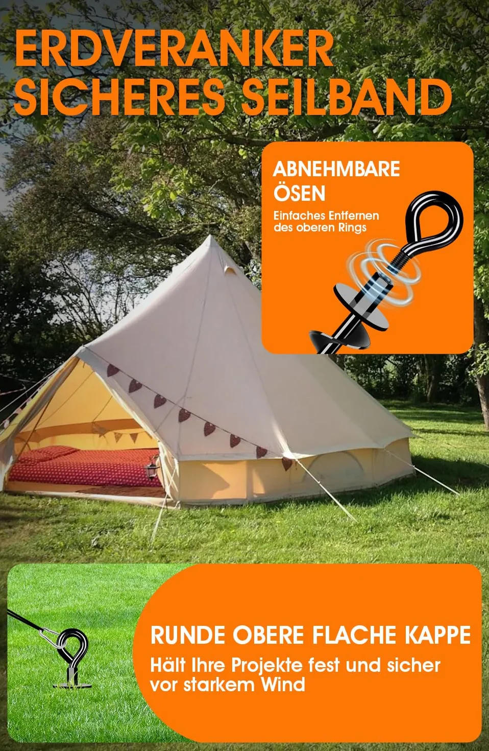 Set di ancoraggi a terra 4 - vite intera e grande Trampolino Set di ancoraggi a terra per trampolino per un fissaggio sicuro nel terreno, per fissare il trampolino, la tettoia, l'altalena ecc