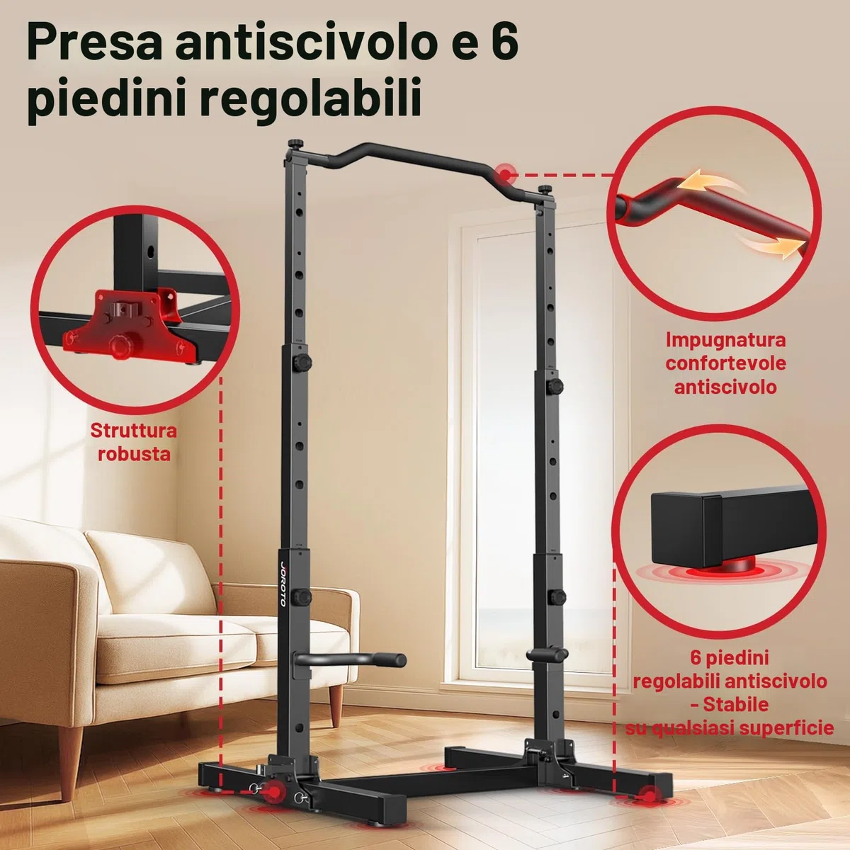 JOROTO Pieghevole Power Tower Dip Station, Regolabile in Altezza, Sbarra per Trazioni Autoportante, 5 in 1 Stazione di Allenamento per Palestra Domestica Multifunzione, Capacità di 172KG