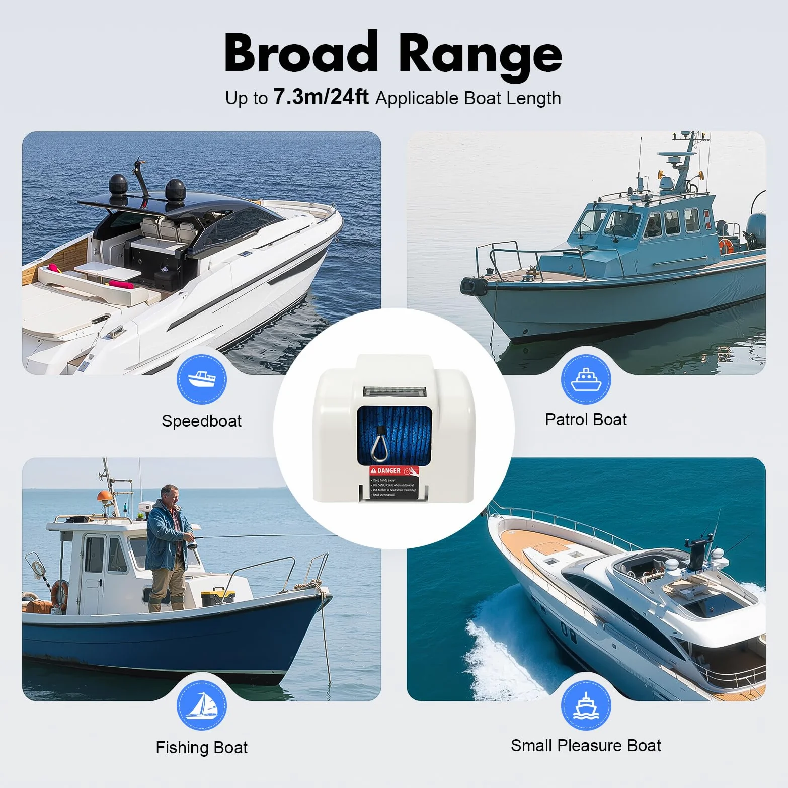Jsdwin Argano Elettrico per Barche, Cavo di Ancora Pre-avvolto con Telecomando, Argano Elettrico da 45LBS per Imbarcazioni Veloci, Barche da Pesca e Barche a Motore