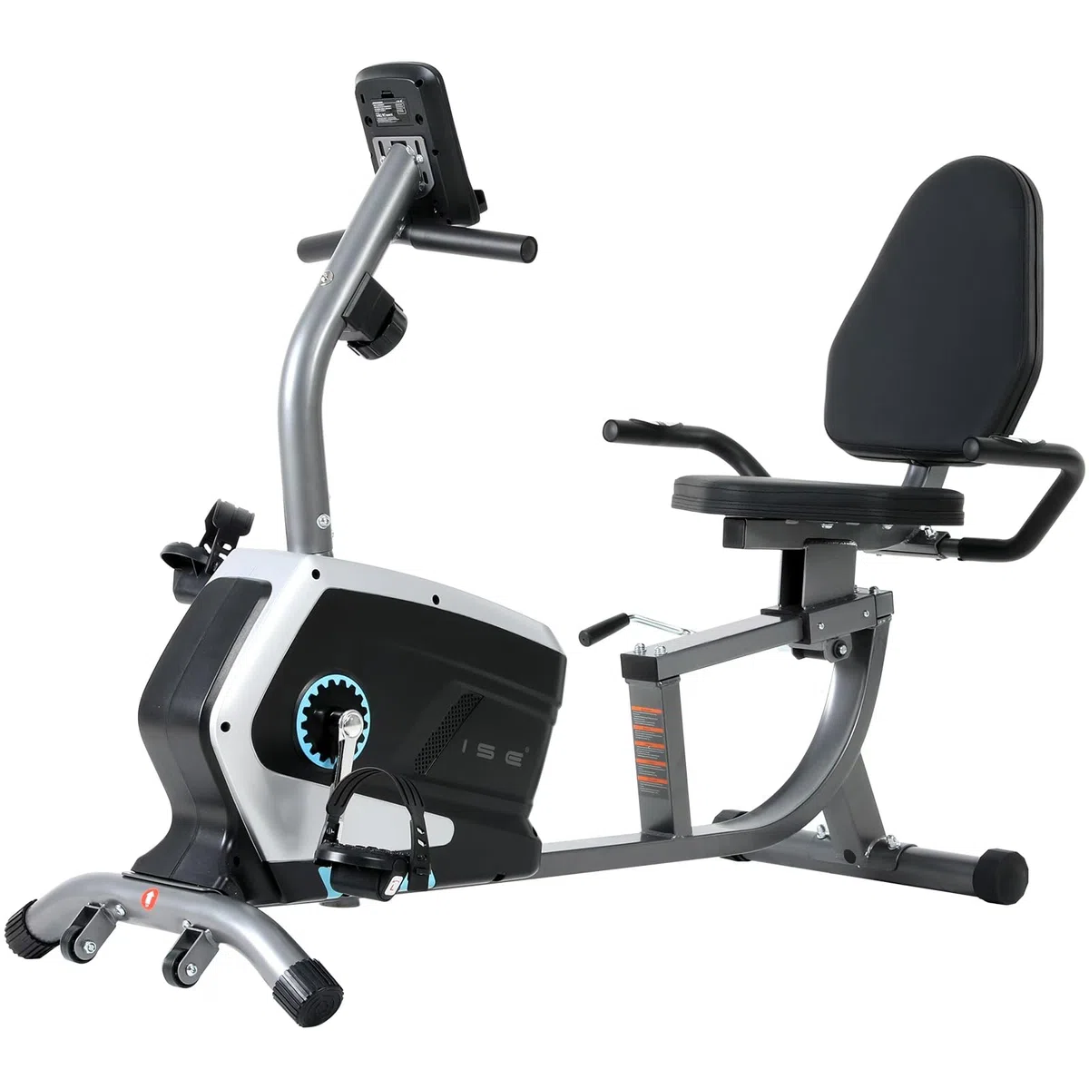 ISE Cyclette da Seduta Magnetica con Schienale, Cyclette Orizzontale da Casa con Resistenza Regolabile Schermo LCD Supporto per Smartphone