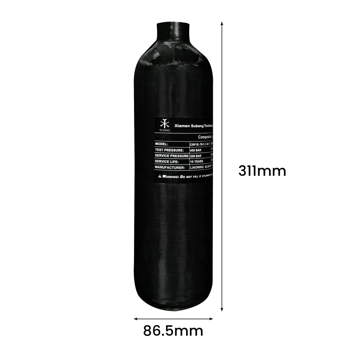 30Mpa 4500Psi 1.1L 67Cu in Serbatoio HPA in Fibra di Carbonio da 700 CC, bombola del Gas, Caccia al Paintball per Fucile ad Aria compressa PCP Daystate e Filettatura FX M18 * 1.5zwart