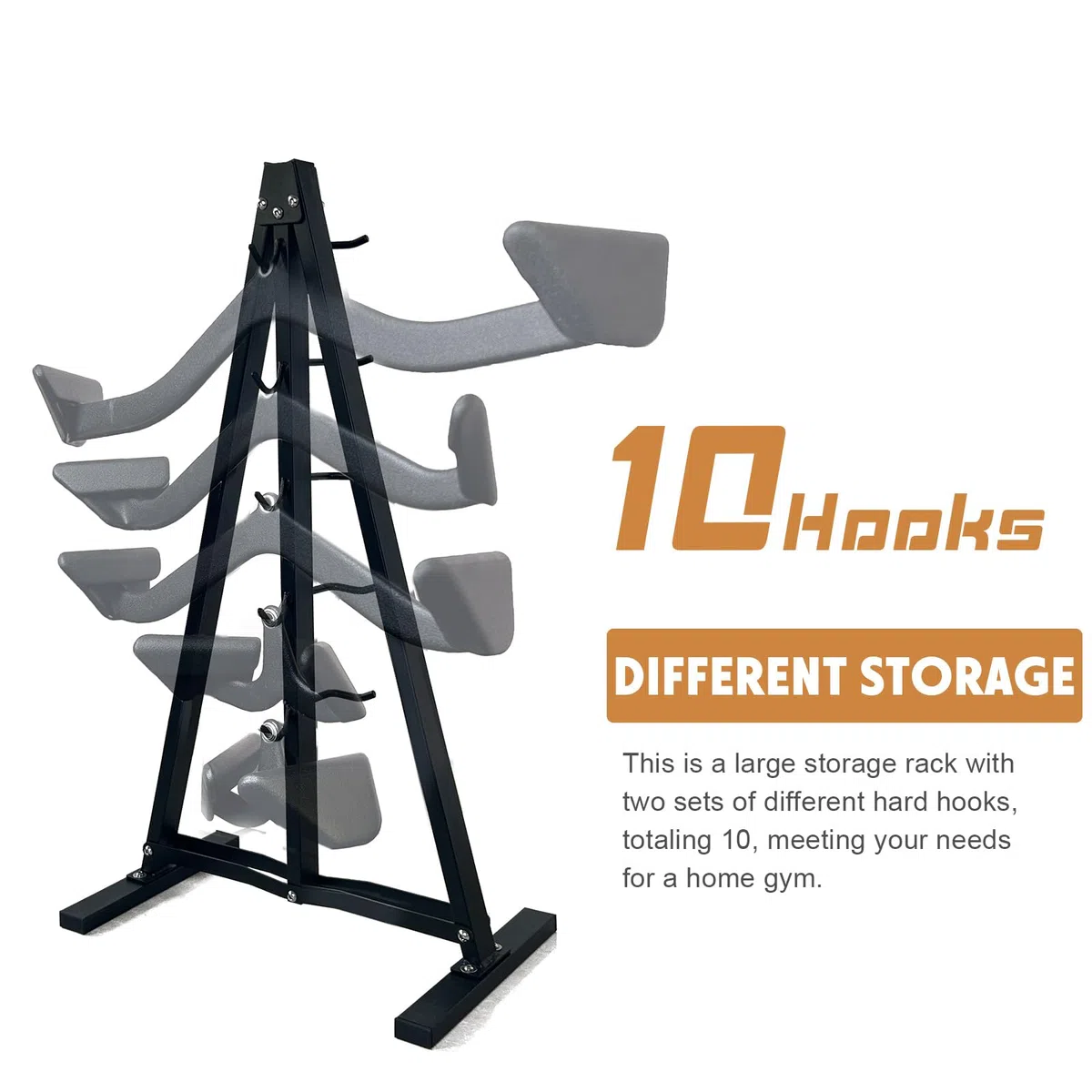 Lat Pulldown Attachments Storage Rack, Wall Mount Lat Pull Down Bar Organizer with Heavy Duty Hooks, Steel Gym Accessory Rack for Cable Attachment