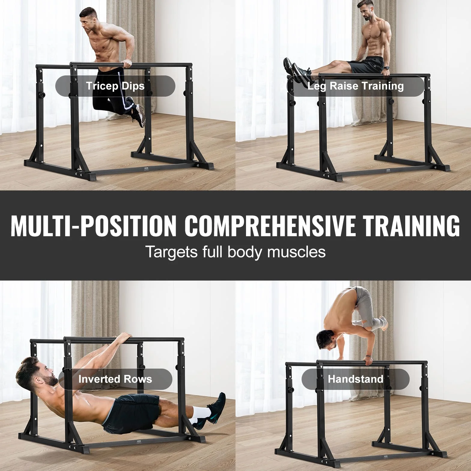 VEVOR Barre per Allenamento Fisico Stazione Altezza Regolabile, capacità di 800 Libre, Stazione per Allenamento Fitness, Stabilizzatore, Parallele per Push Up, Barre Parallele