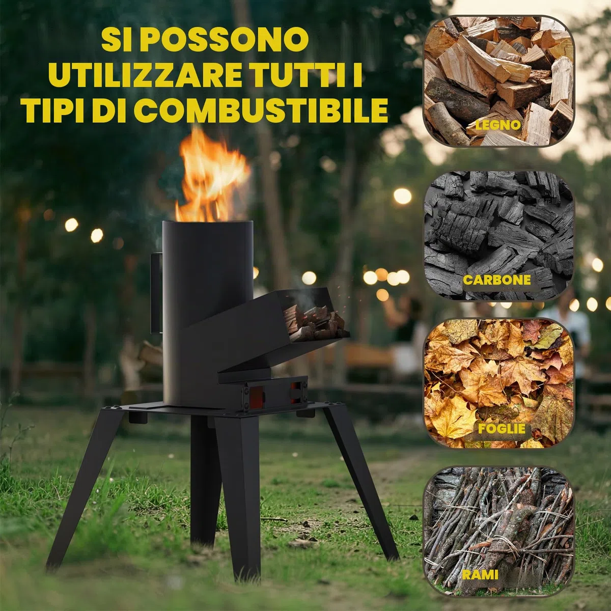 Onlyfire Forno a Razzo da Esterno con Supporto, Stufa a Legna, Fornello da Campeggio Multifunzionale 3 in 1 con Griglia di Cottura, Piastra e Supporto per Pentole per Cucinare All'aperto e in Giardino