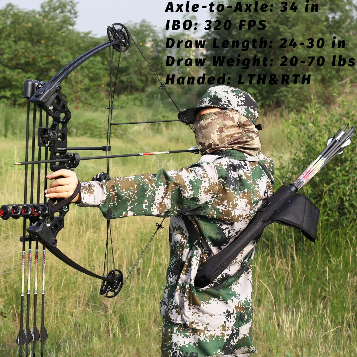 Arco Compound Set PRO Adulto 20-70 LBS Arco da Caccia e Pesca con L'Arco Freccia e Arco Composto Set Arco per Tiro con L'Arco Caccia Bersaglio Pratica Mancini Destrorsi