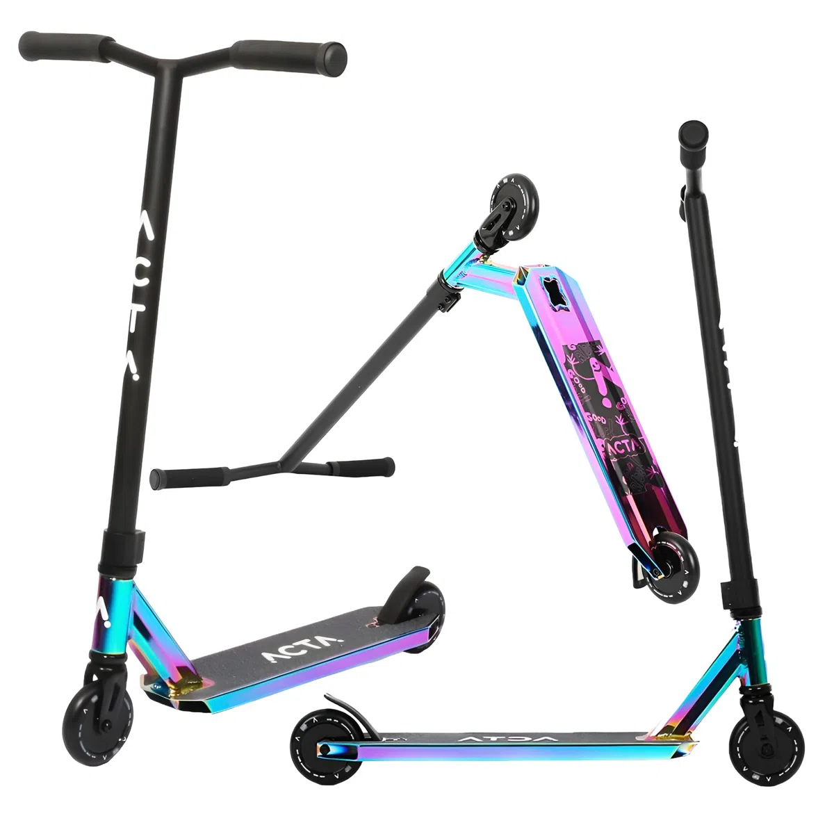 ACTA Monopattini Freestyle – Modello KSP – Neochrom/Gold – Adulti e bambini dagli 8 anni in su – Acrobazie nello skatepark e su strada