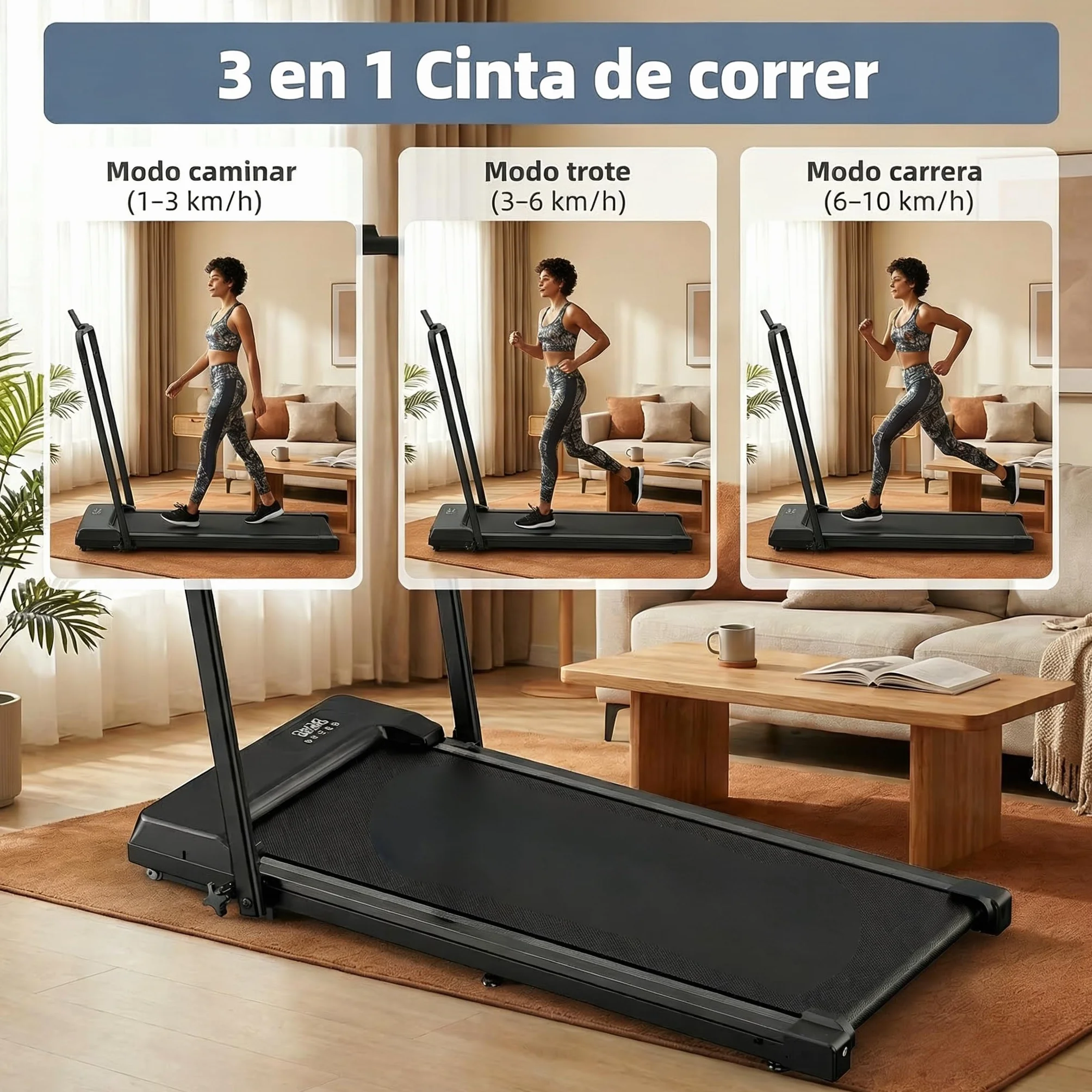Tapis roulant per casa pieghevole – Upgraded Durevole & Portatile Elettrico Treadmill per Home Fitness con forte supporto a ventosa e telecomando, max 10 km/h per Cardio & Walking (nero)