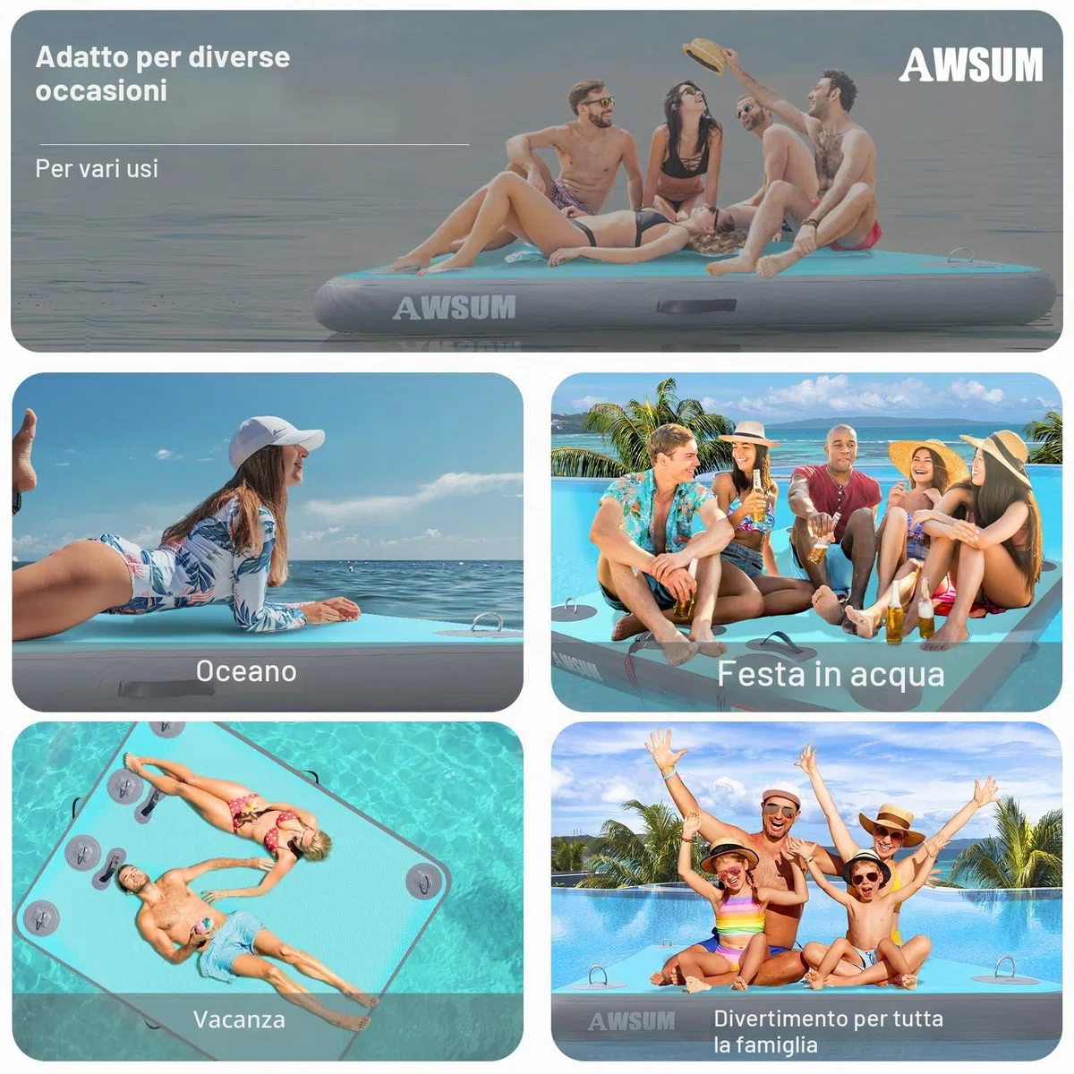 AWSUM Piattaforma gonfiabile per il nuoto Air Dock Piattaforma galleggiante Dock galleggiante Dock gonfiabile per lago, piscina, spiaggia, oceano