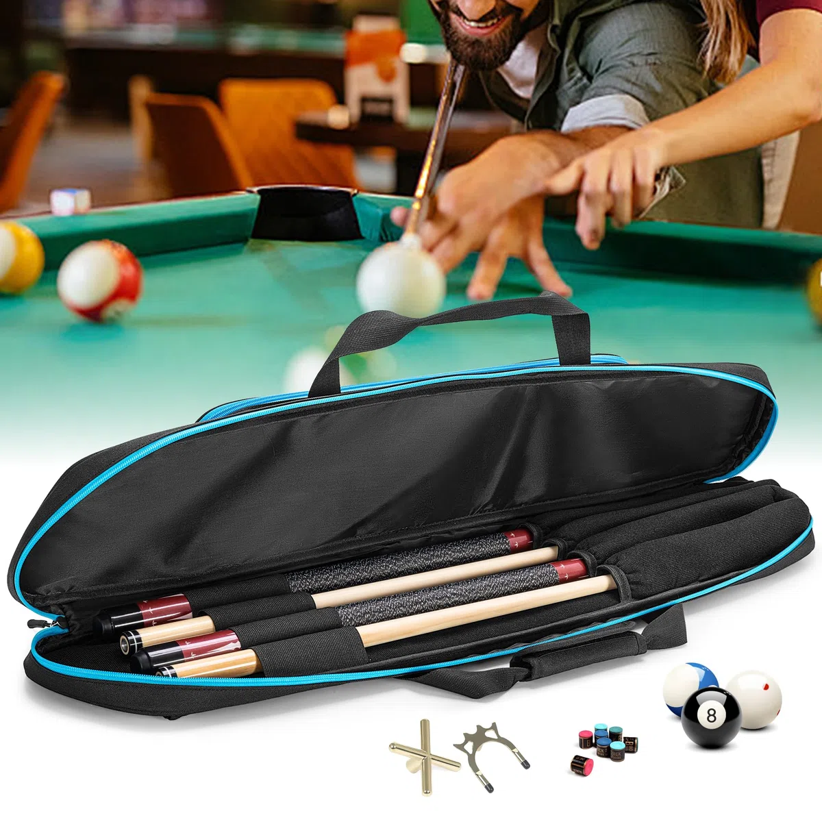 GOBUROS Custodia per stecche da biliardo 2x2 per 2 basi e 2 aste, porta stecche morbido con tasca frontale per accessori, borse porta stecche da biliardo con tracolla per un facile trasporto