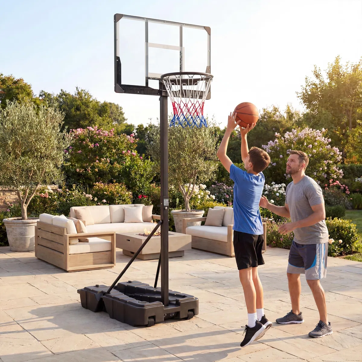 LIFEZEAL canestro basket esterno Altezza Regolabile 230-305 cm, canestro da basket Portatile con Ruote, Base Riempibile, Tabellone in PC, per Esterno, Interno, per Adulti Professionale