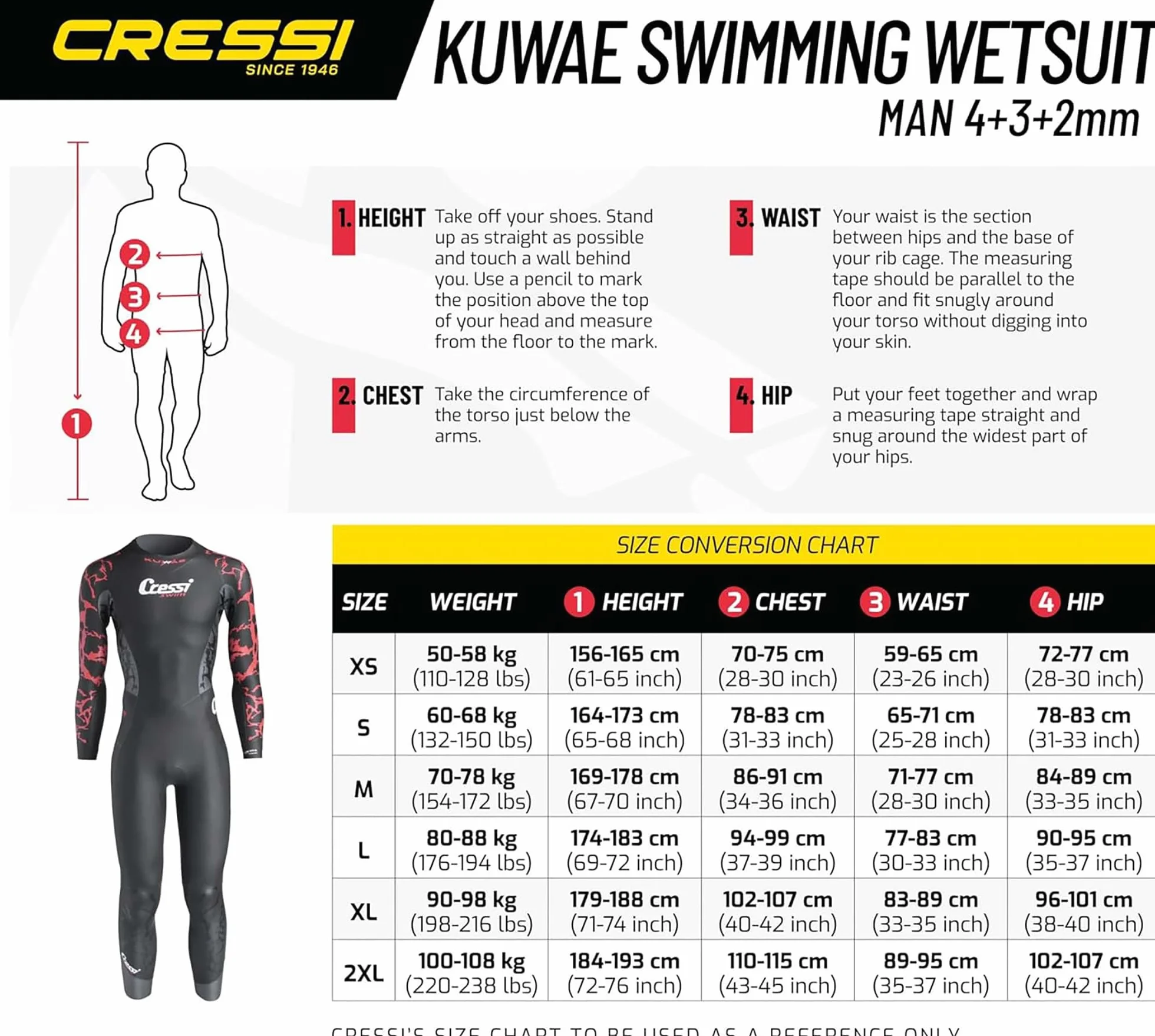 Cressi Kuwae Man Monopiece Swimsuit 2mm/Multi THk, Muta Monopezzo da Nuoto, Neoprene Liscio Esternamente, Uomo