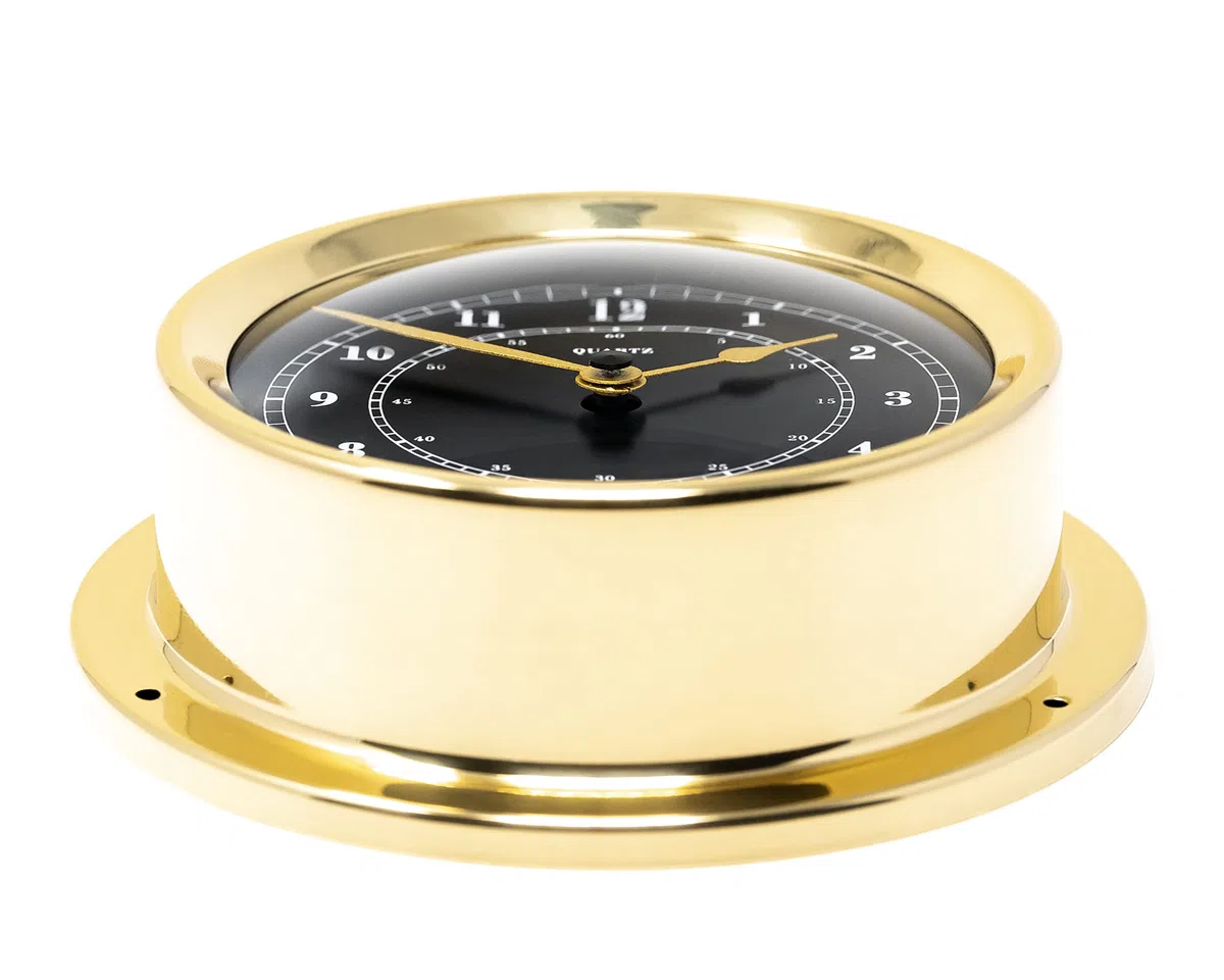 Fischer 1508U-45.6 - Orologio al Quarzo Marittimo, misuratore da 125 mm, con quadrante Nero e Cassa in Ottone, Made in Germany