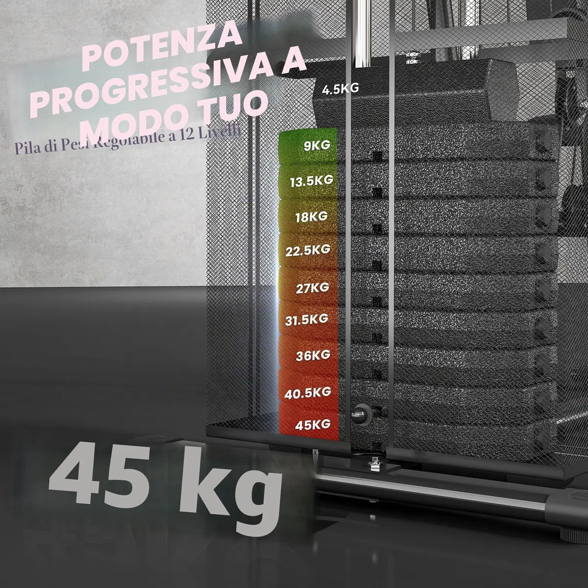 HOMCOM Attrezzatura da palestra domestica, stazione di allenamento multi palestra con pila di pesi da 45 kg, stazione toracica, pressa a farfalla e sviluppatore gambe per allenamento della forza