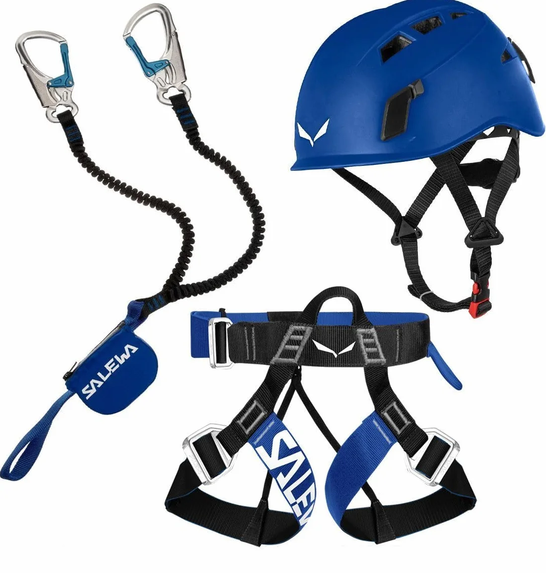 Salewa - Set completo per arrampicata Premium Attac Plus con cintura e casco Blu