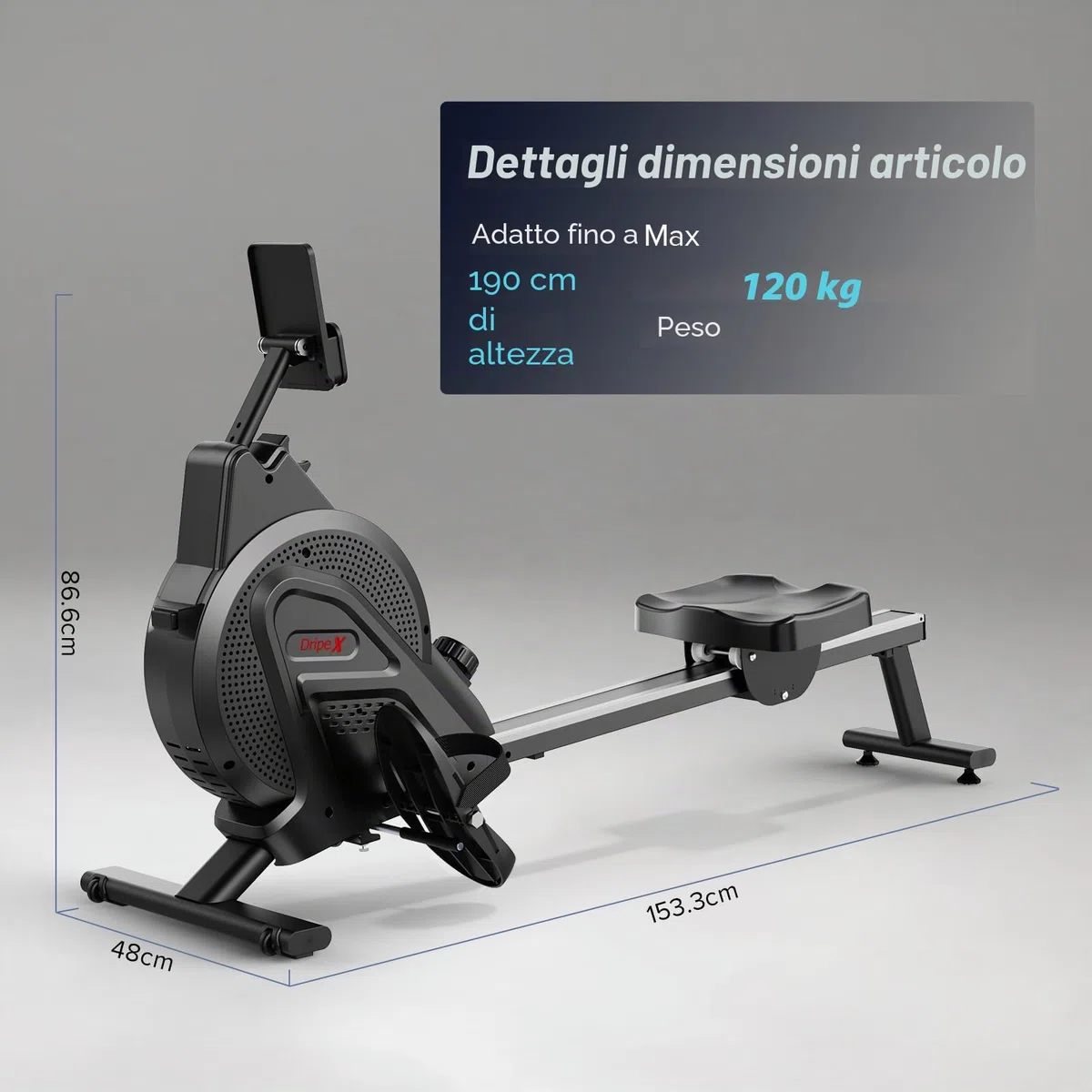 Dripex Macchina da Remo Magnetica, Vogatore da Casa Silenzioso con 16 Livelli di Resistenza, Binario in Alluminio, Schermo LCD, Allenamento Cardio Completo e Fitness Domestico