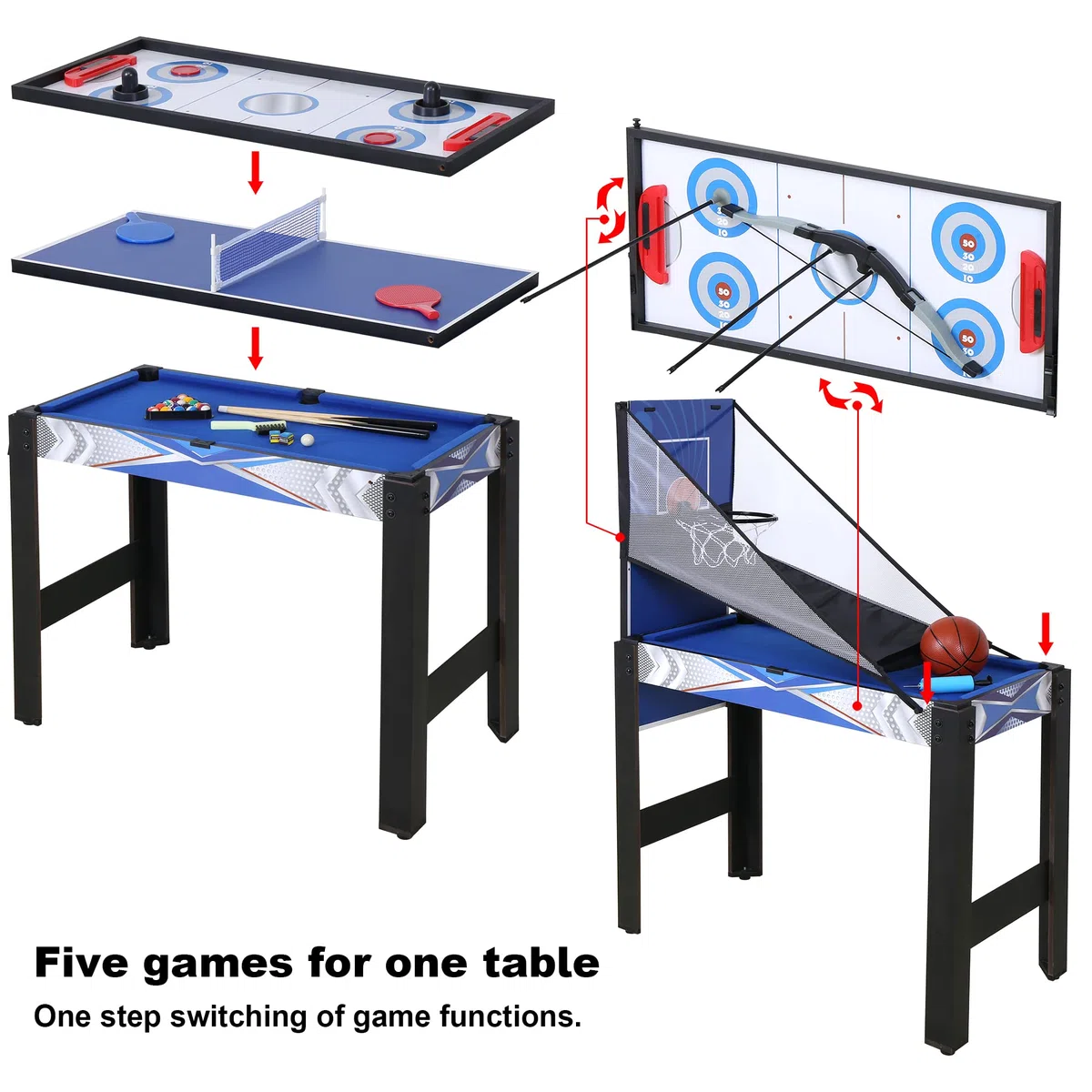 HLC Tavolo Multigioco,Giochi di Design Innovativo,Include Pallacanestro,Tiro con l'arco,Tavolo da Biliardo,Air Hockey,Tavolo da Ping Pong ecc. Tavolo Multi Gioco Grande