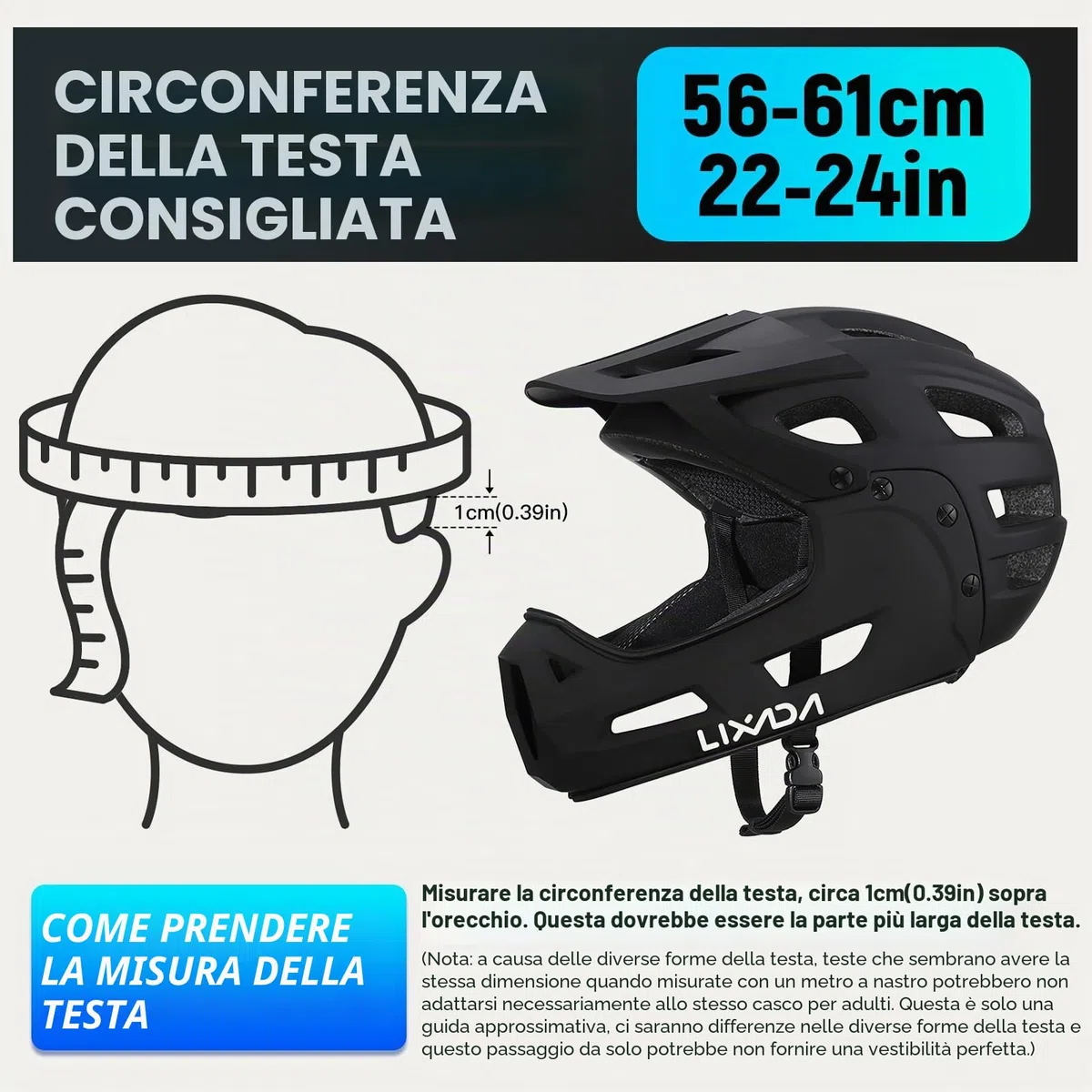 Lixada Casco da ciclismo per adulti, casco integrale da bicicletta, con mentoniera rimovibile e visiera per mountain bike