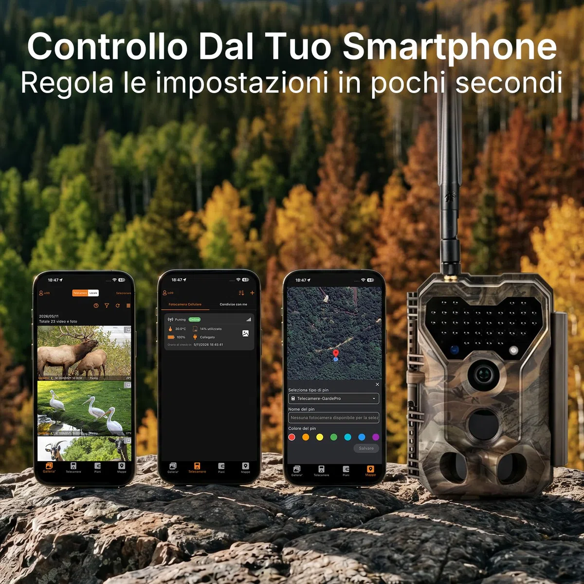GardePro X70 Pro Fototrappola WiFi 4G LTE con Streaming Live e GPS, Batteria Ricaricabile da 7800 mAh, Scheda SD da 64 GB, 48MP 1296P Fototrappola Notturna, IP66 Foto Trappola per Animali