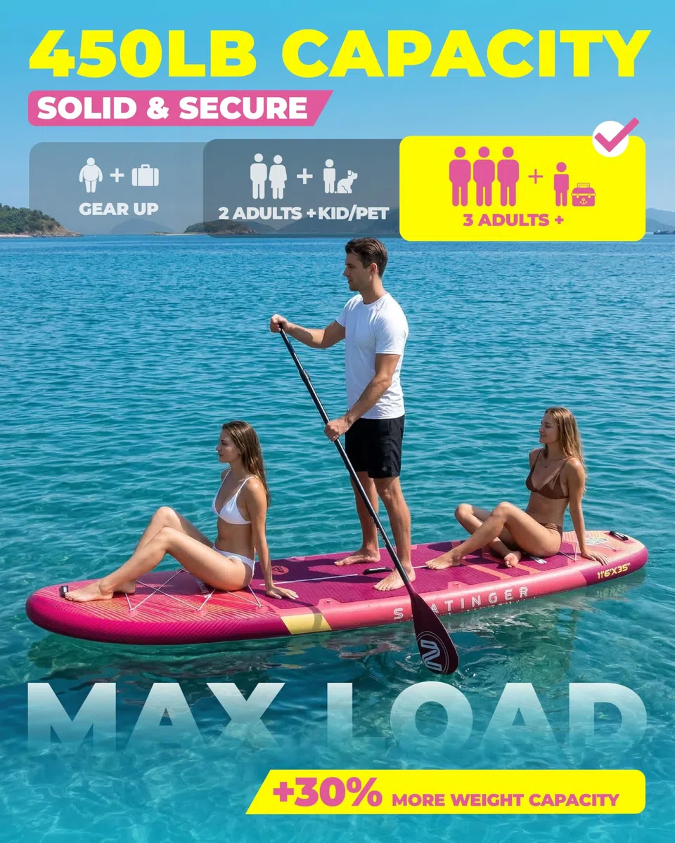 Skatinger Tavole gonfiabili per stand up paddle, 28 x 86 x 15,2 cm, tavola da SUP gonfiabile, tavola da yoga con zaino 1600D, 6 anelli a D extra, tracolla, pinna centrale degli Stati Uniti, pompa a 2