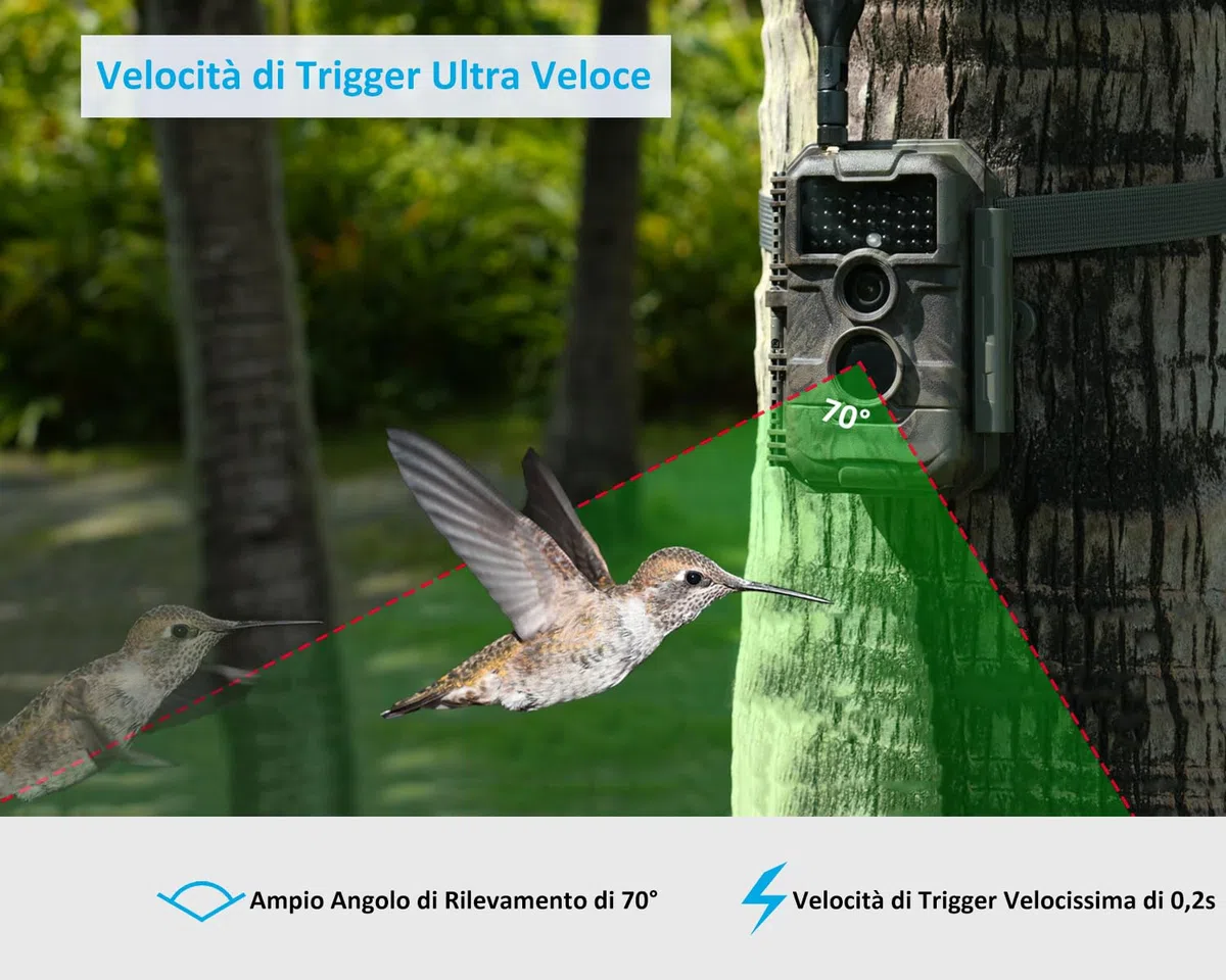 GardePro X20 Fotocamera da Caccia 4G LTE con scheda SIM e App, 48MP 1296P H.265 Vidéo, Fototrappola Infrarossi Invisibili 0,2s Tempo di Attivazione, No-Glow IR LEDs, IP66