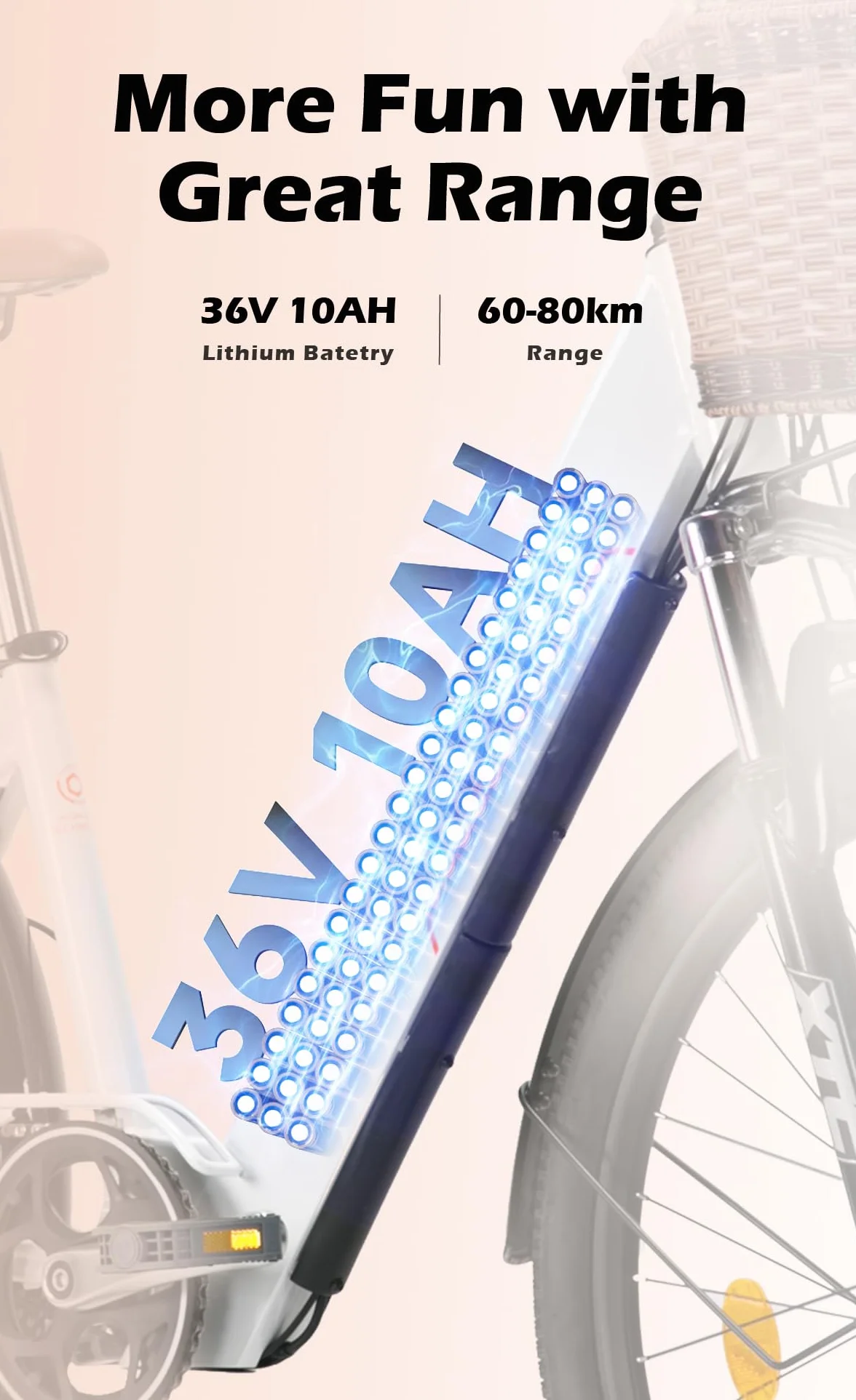 cysum cityrun bici elettrica donna, 26'' pedalata assistita Bicicletta Elettrica, City E-bike per adulti, 250W motore 25km/h, 36v 360WH batteria al litio, gamma 80KM, lcd dispaly