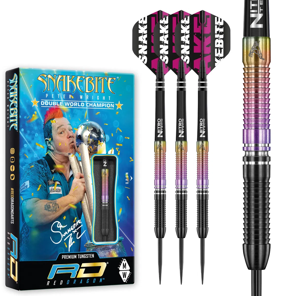 RED DRAGON Snakebite Campione del Mondo 2020 Edizione Freccette di tungsteno Compreso Voli e Steli