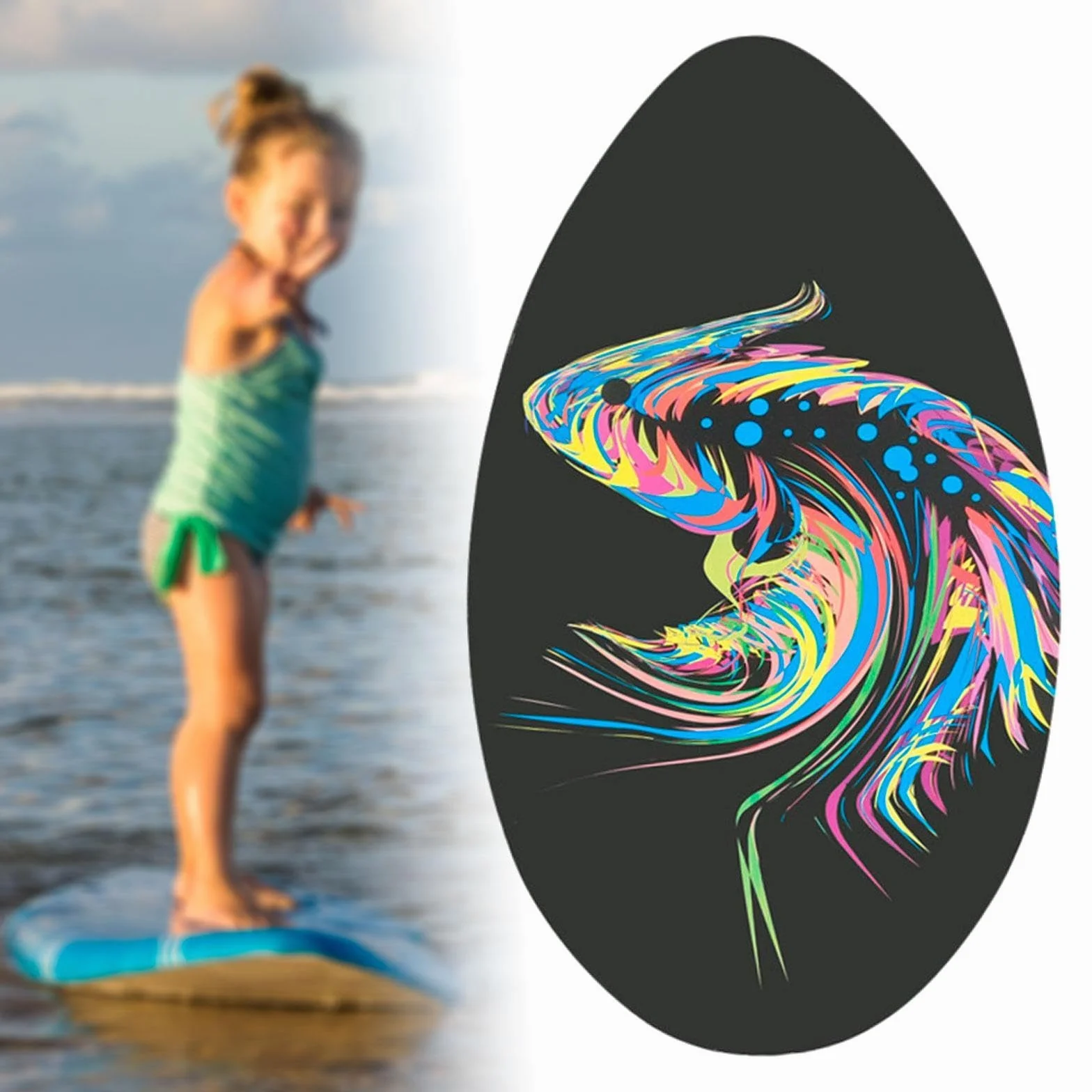 Oshhni Skimboard in Legno per Bambini, tavola da Surf per acque Poco Profonde
