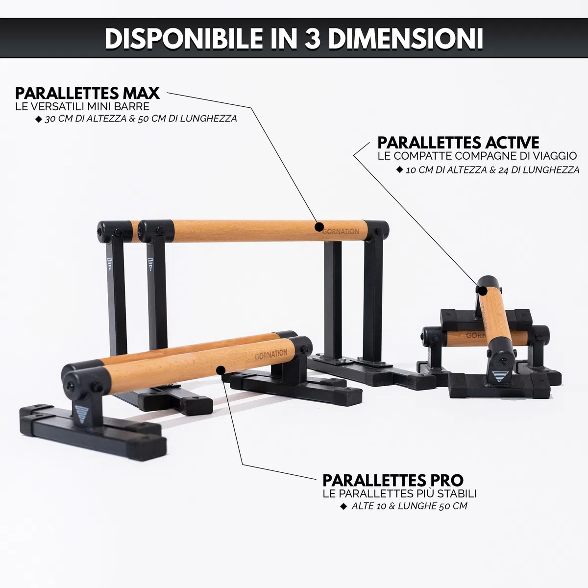 GORNATION Barre Parallele, Maniglie per Flessioni, Push Up Parallettes con Impugnatura in Legno per Calisthenics, Verticali sulle Mani, Piegamenti, per Fitness a Casa