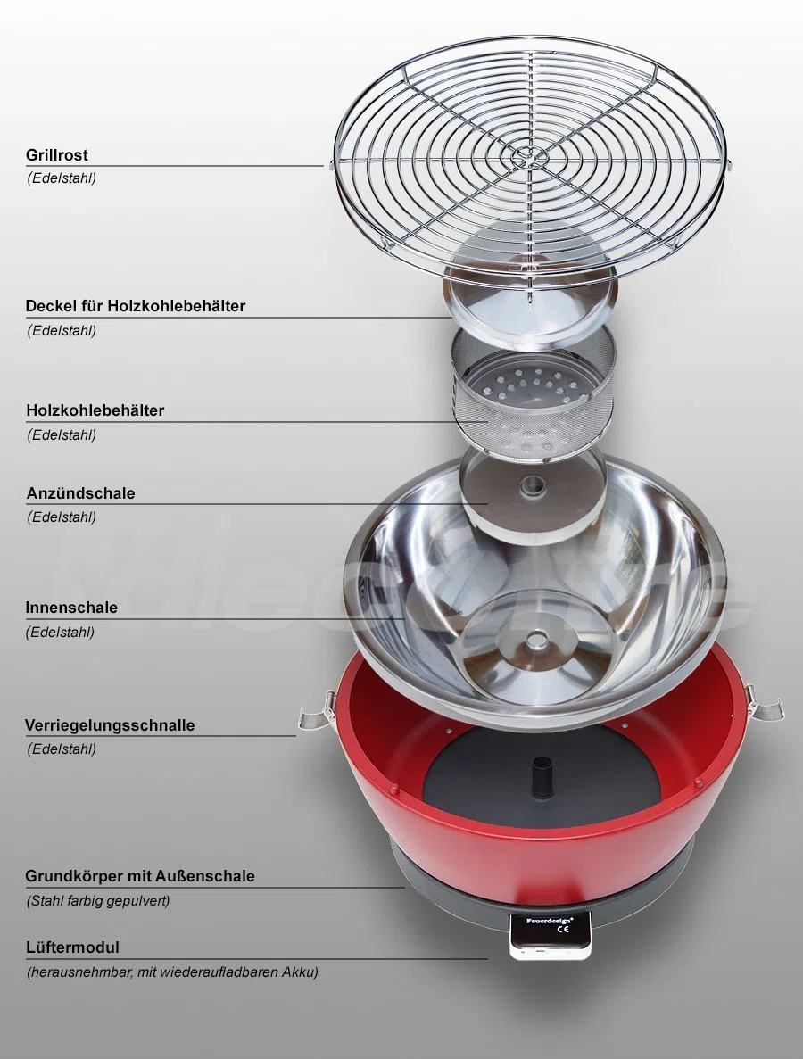 Feuerdesign Vesuvio Grill E Pinza Per Barbecue, Diametro 33 Cm, Lavabile In Lavastoviglie, Ventola Rimovibile, Borsa Per Trasporto Inclusa, Bianco