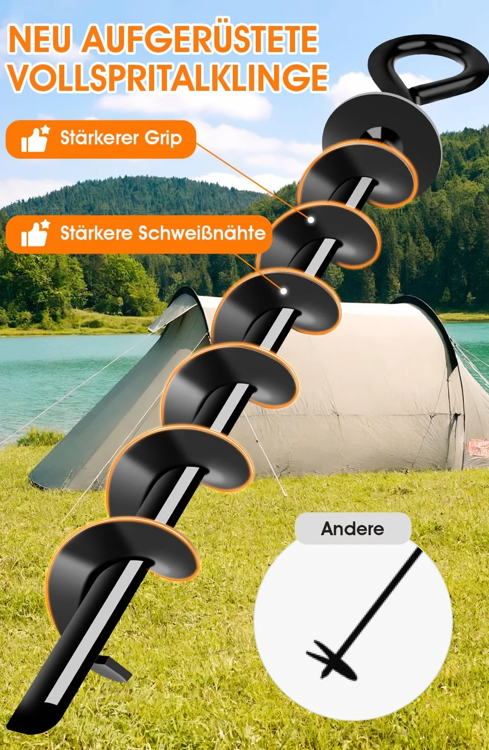 Set di ancoraggi a terra 4 - vite intera e grande Trampolino Set di ancoraggi a terra per trampolino per un fissaggio sicuro nel terreno, per fissare il trampolino, la tettoia, l'altalena ecc