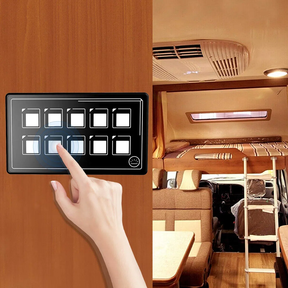 Pannello di Controllo Interruttori, Controllo APP, Pannello Interruttori a Membrana Touch LED, Pannello Interruttori 10P per Circuiti per Accessori Elettronici RV