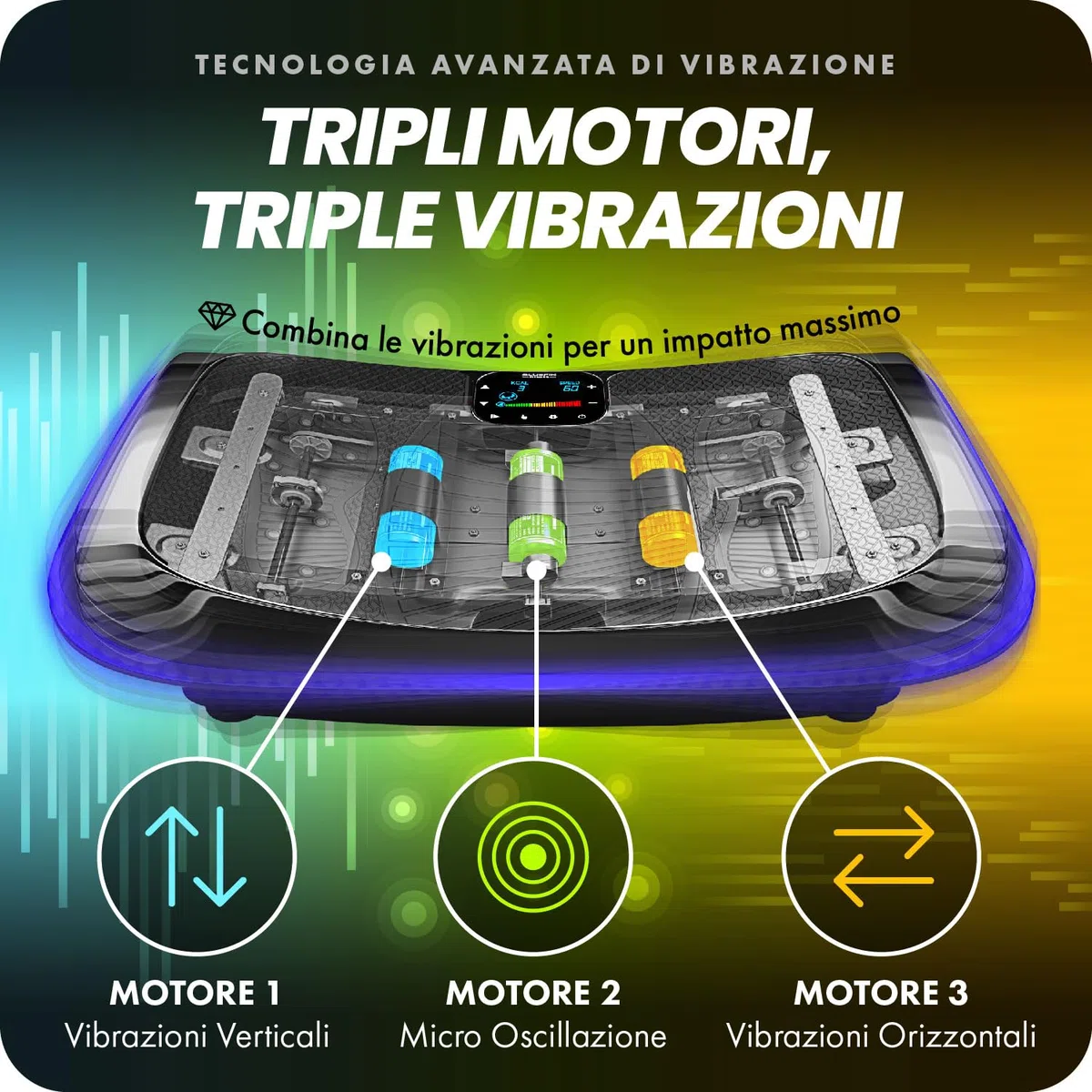 Bluefin Fitness Pedana Vibrante e Oscillante con Motore 4D | Potente e Facile da Usare | Con Massaggio Magnetico | Confortevole Superficie Curva | 3 Motori Silenziosi