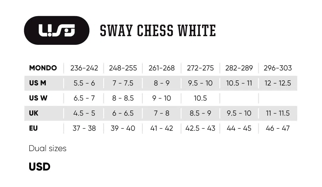 USD Sway Chess White Stunt Skates - Pattini in linea aggressivi Hardboot, Kizer Fluid IV UFS, 60 mm, 88 A, cuscinetti a sfera ABEC 9, bianco/grigio per Street & Park
