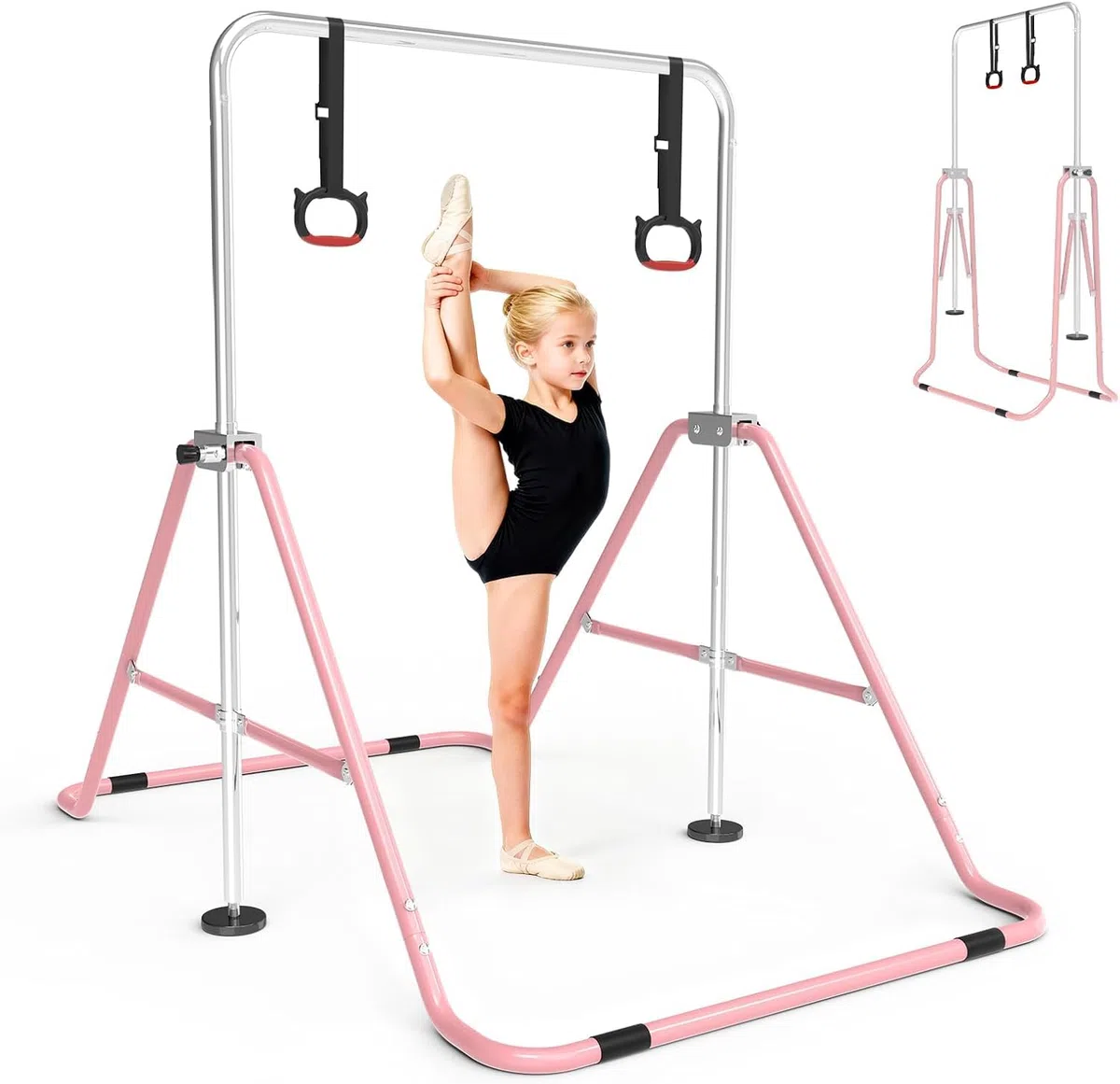 Barra da Ginnastica, Regolabile in Altezza, Pieghevole, Orizzontale, con Anelli da Ginnastica, per casa, Ragazzi e Ragazze