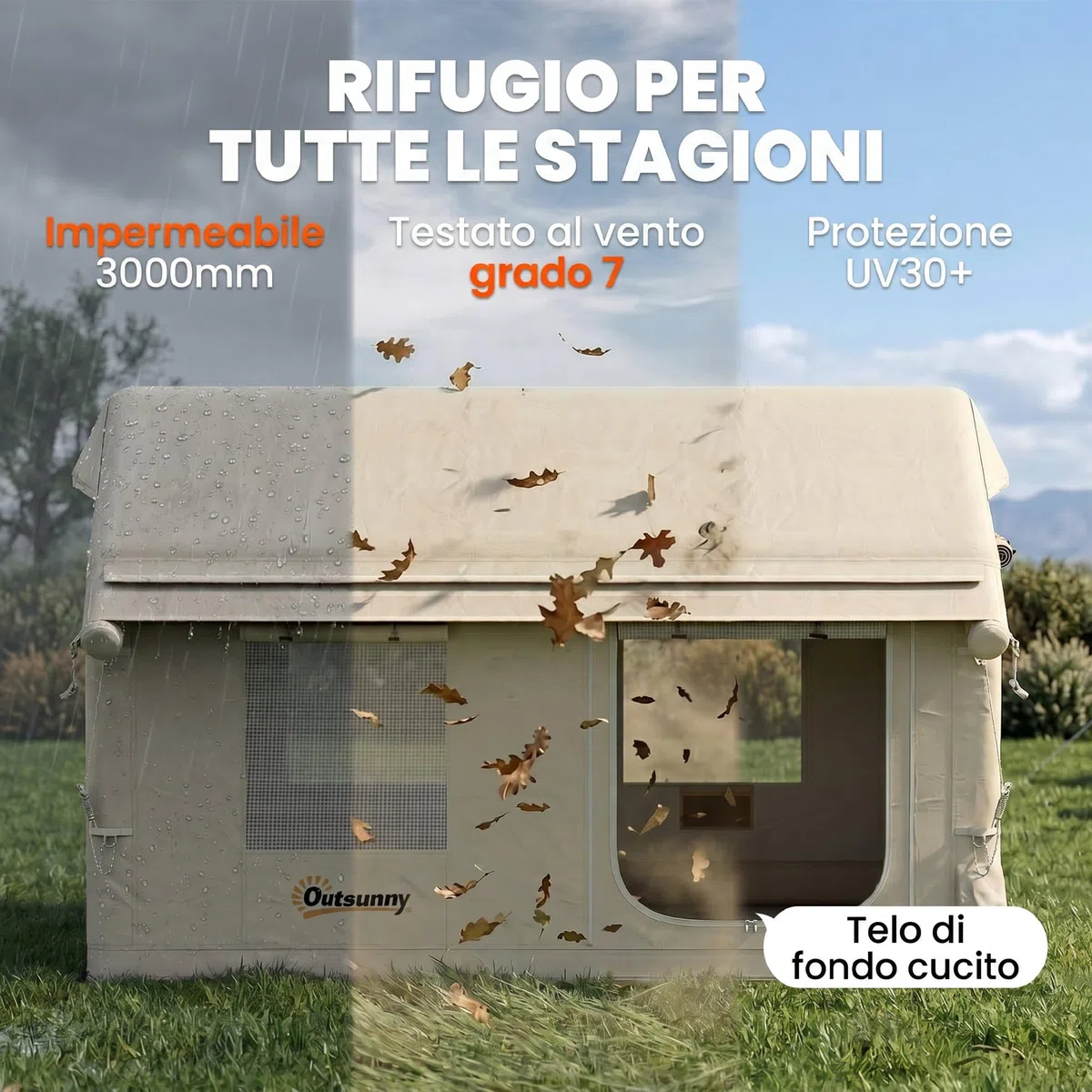 Outsunny Tenda da Campeggio Gonfiabile con Pompa per 6-8 Persone, Tenda Campeggio Impermeabile 3000mm Antivento, con Apertura per Stufa, Tetto Rimovibile e Pavimento Cucito, Montaggio Rapido, Cachi