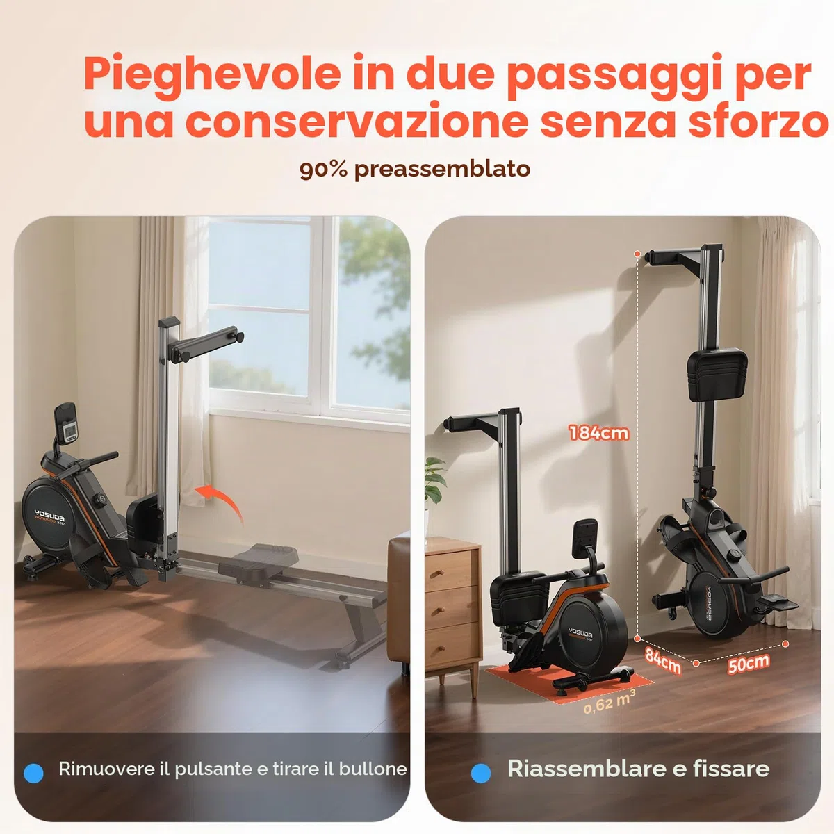 YOSUDA Vogatore Professionale per Casa, 16 Livelli di Resistenza, Vogatore Magnetico Silenzioso con APP, Monitor Bluetooth & Stent Capacità di Carico 160KG