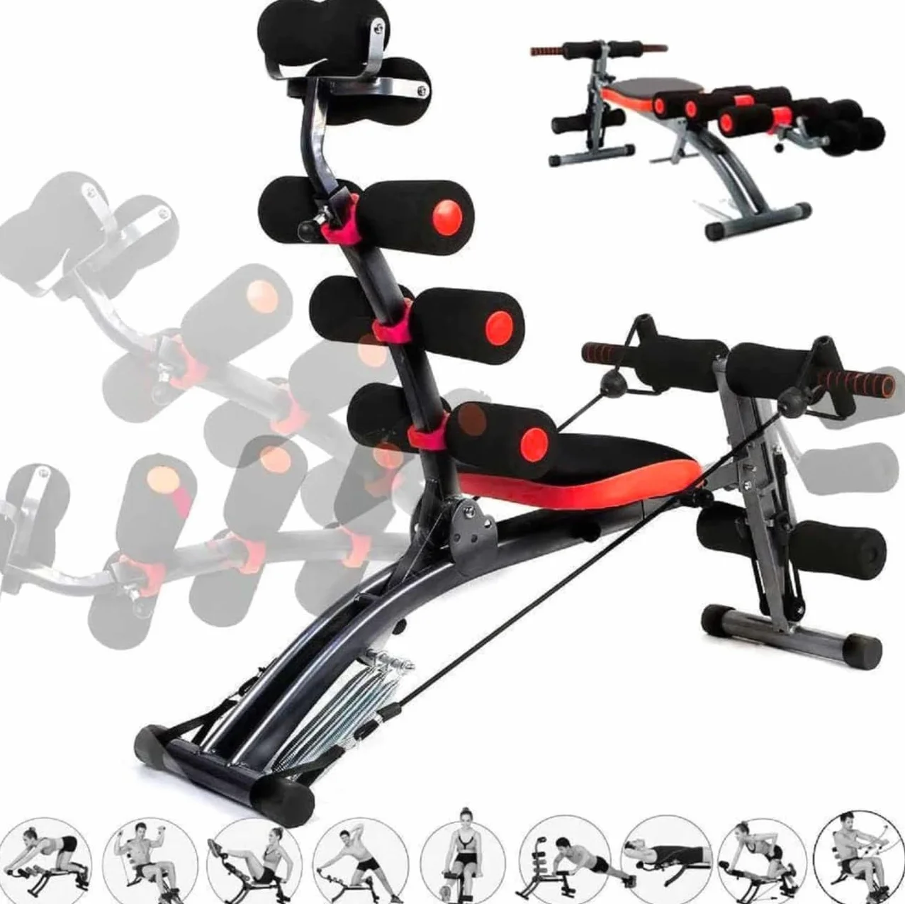 TechFit Panca Multifunzione Multi Crunch Total Trainer - Rivoluzionario 6 in 1 Panca Addominali, Ideale per tonificare ed esercitare i Muscoli Addominali, Vita, Schiena, Spalle e Gambe