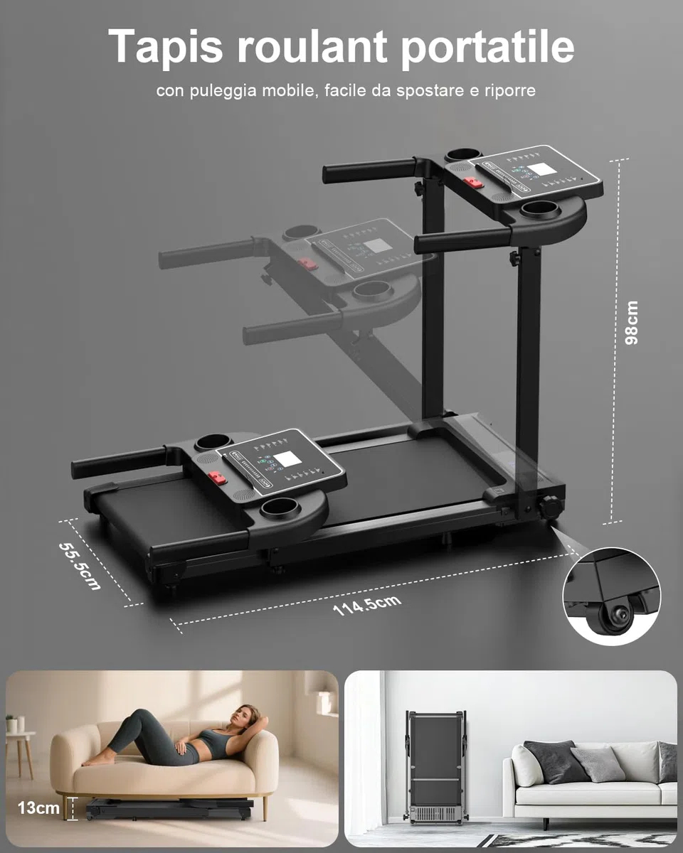 Tapis Roulant Elettrico Salvaspazio Pieghevole - Economico Tapirulan da Casa Walking Pad 10 km/h Portatile Treadmill Professionale Tappeto per Camminare Con Display LCD 12 Programmi