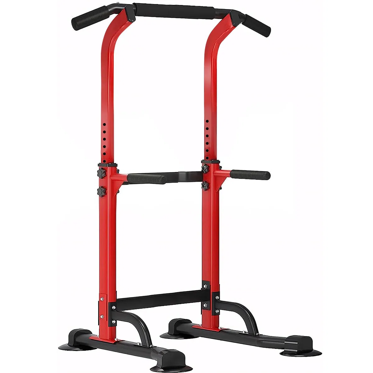 SogesPower Power Tower Dip Station Barra per trazioni per palestra a casa regolabile in altezza attrezzatura per allenamento di forza, rosso